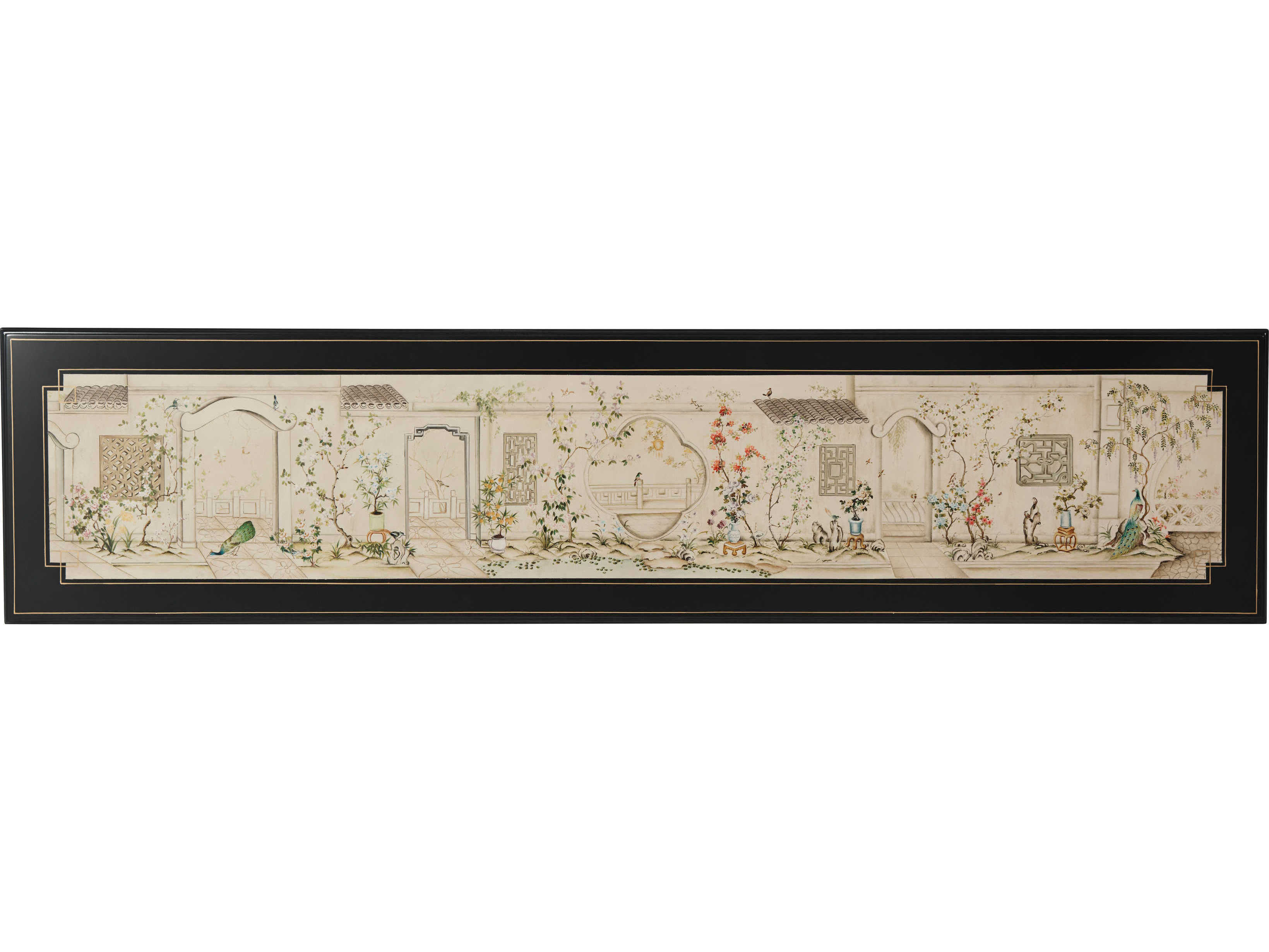 Theodore Alexander Rectangular Wood Italian Gold Chinesische Aquarelle Long Hall Chinoiserie Console Table