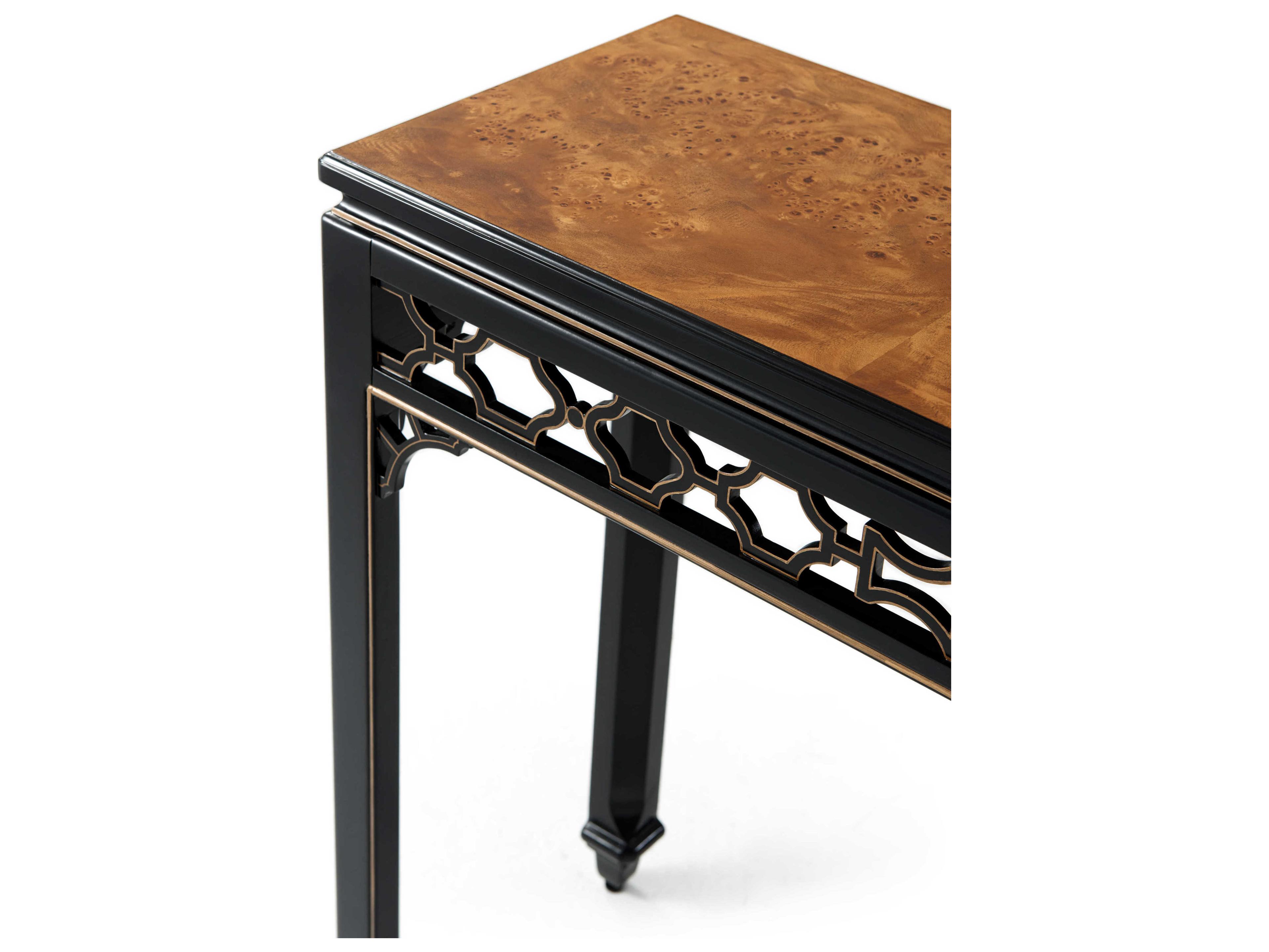 Theodore Alexander Rectangular Wood Italian Gold Antique Long Hall Burl Console Table