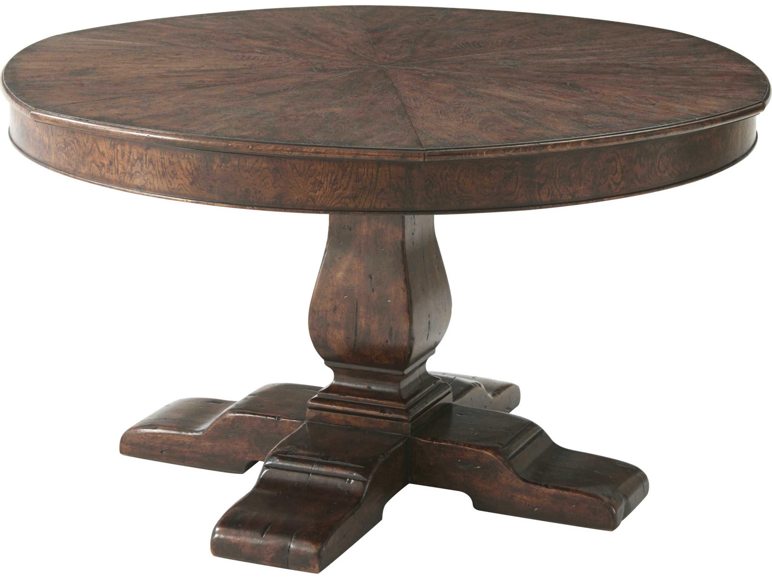 Theodore Alexander Victory Oak Round Wood Veneer Mahogany Dining Table