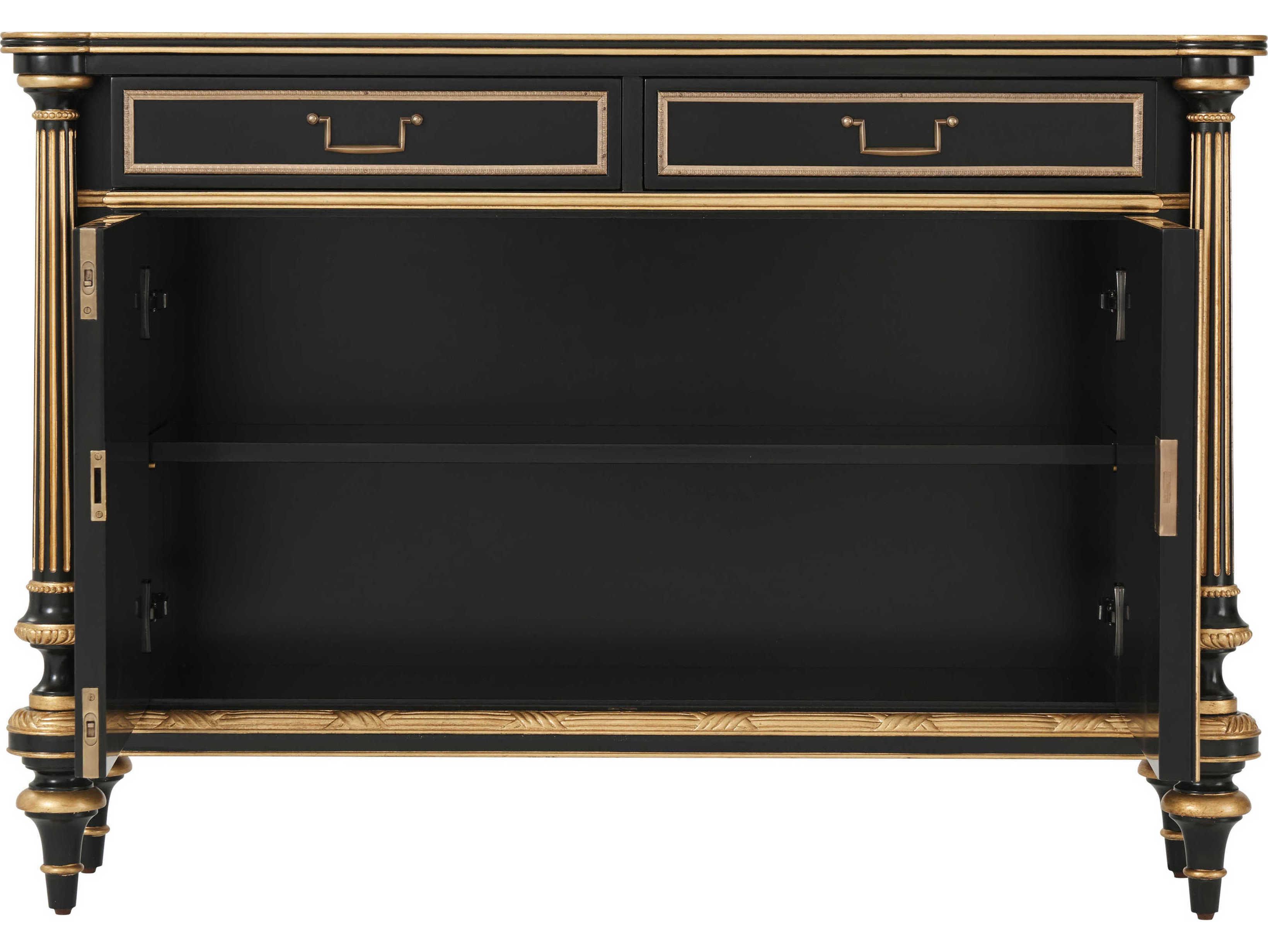 Theodore Alexander 45" Mahogany Wood Chinoiserie Antique Gold Gilt Black Sideboard