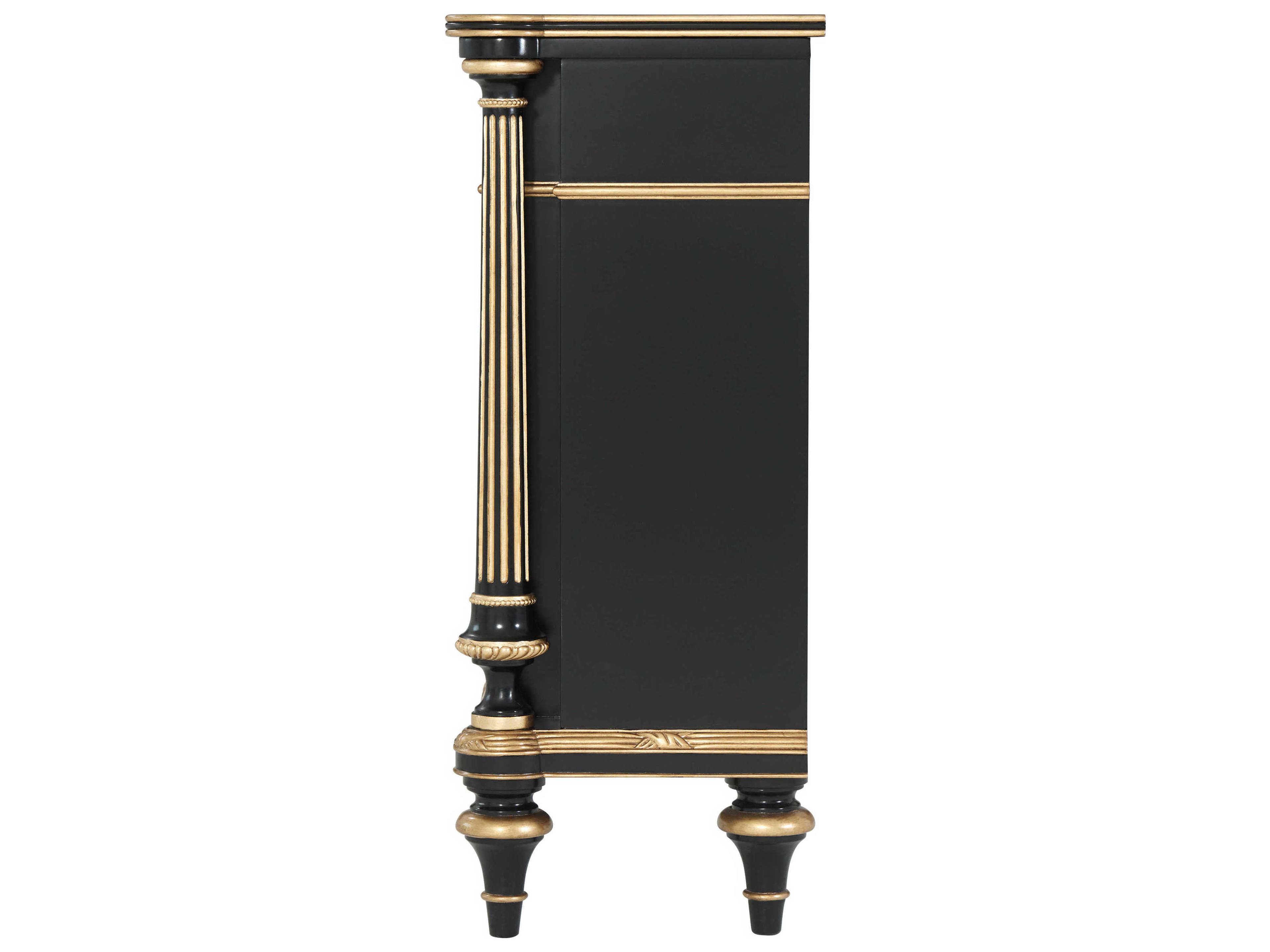 Theodore Alexander 45" Mahogany Wood Chinoiserie Antique Gold Gilt Black Sideboard