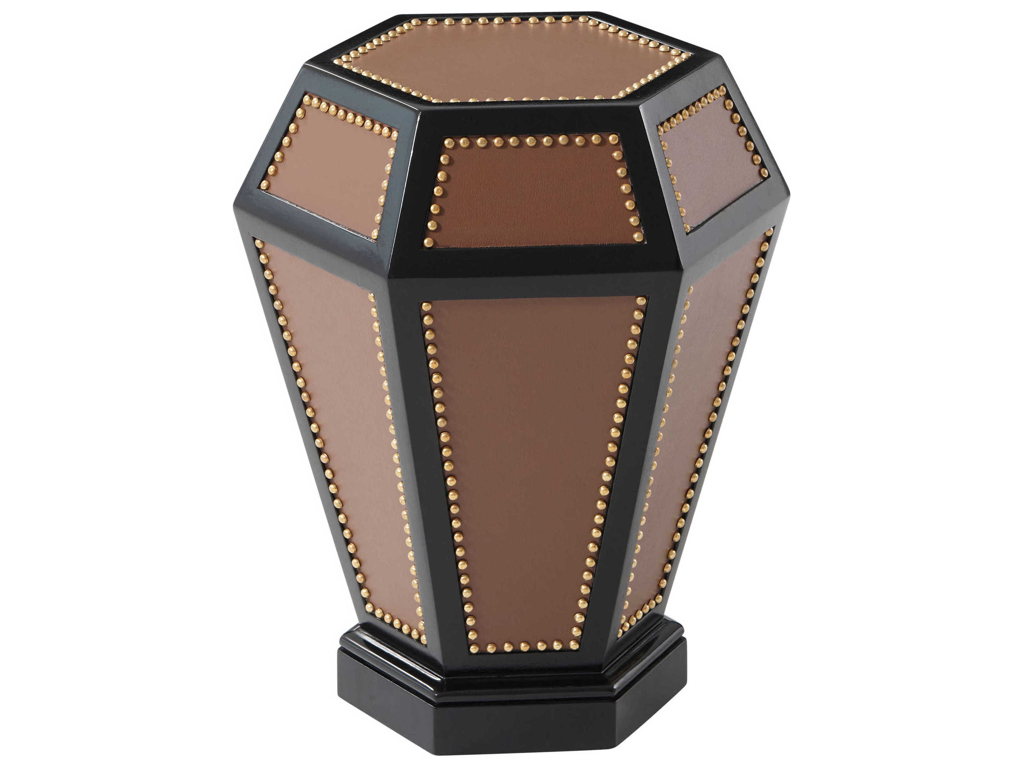 Theodore Alexander Alexa Hampton Hexagon Leather Rootbeer Seal Penelope End Table