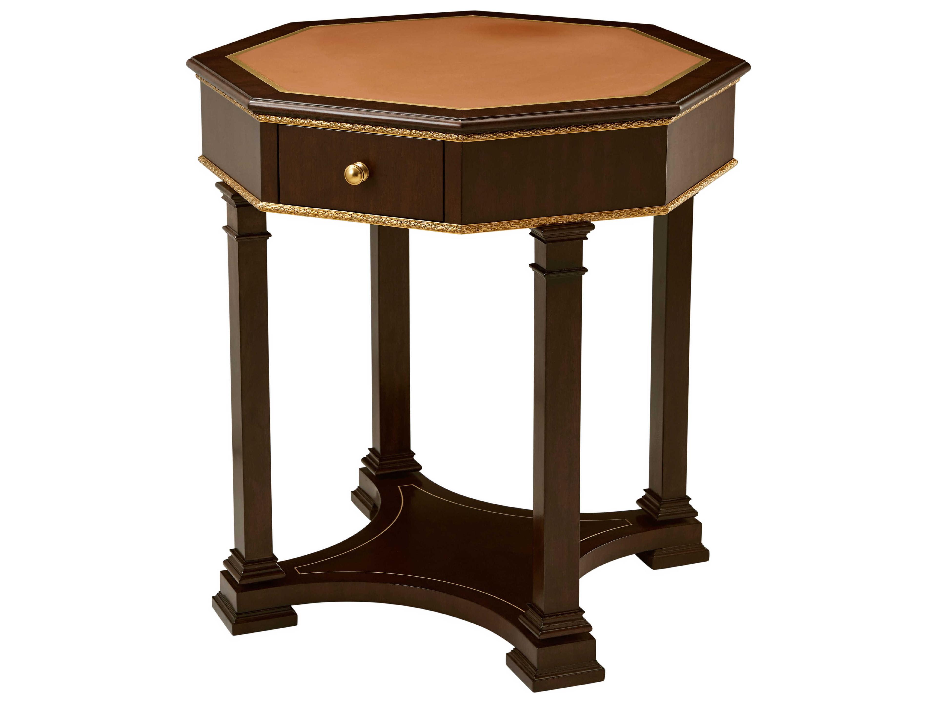Theodore Alexander Alexa Hampton Octagon Leather Caramel Cambridge Sullivan End Table