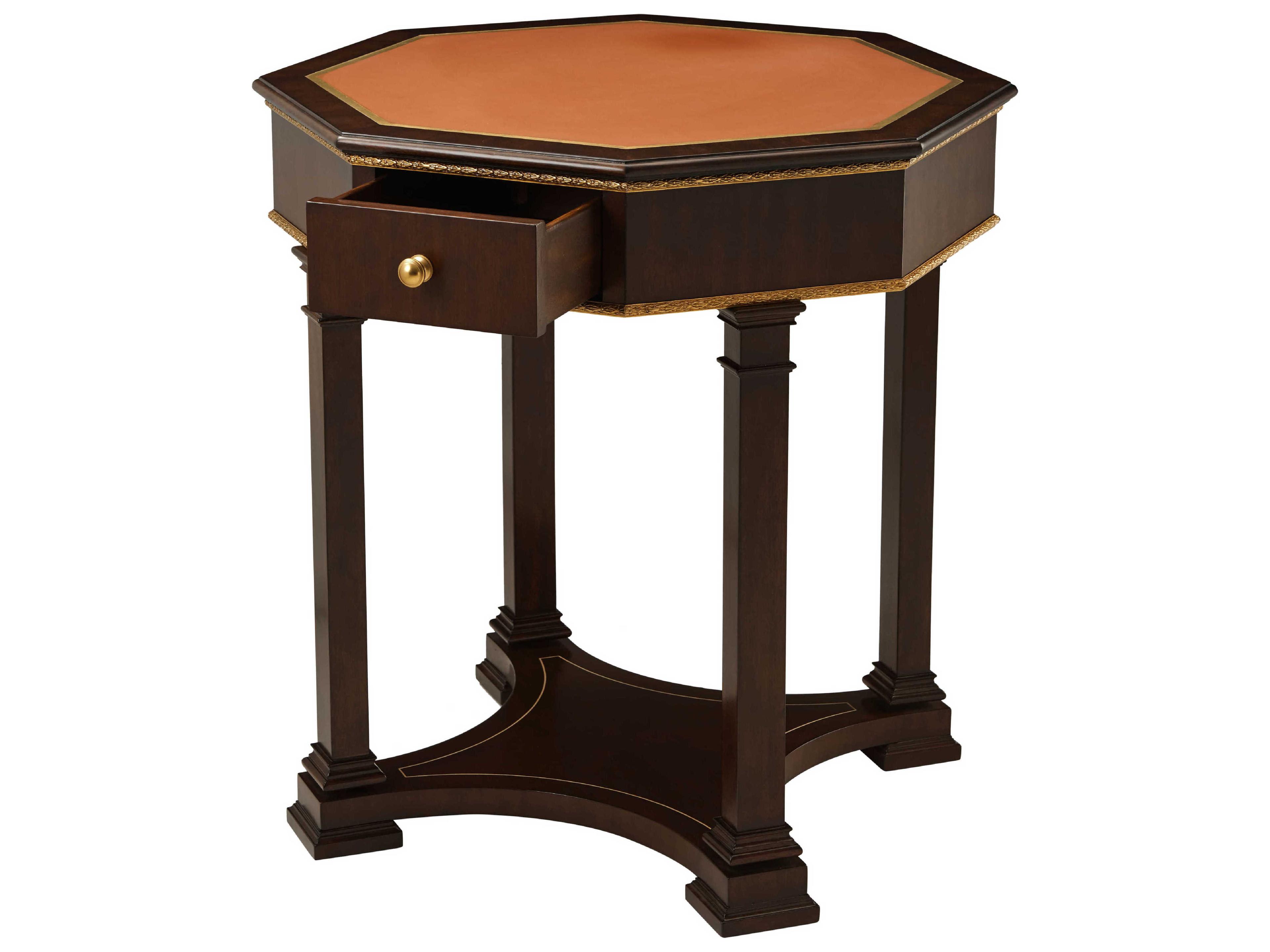Theodore Alexander Alexa Hampton Octagon Leather Caramel Cambridge Sullivan End Table
