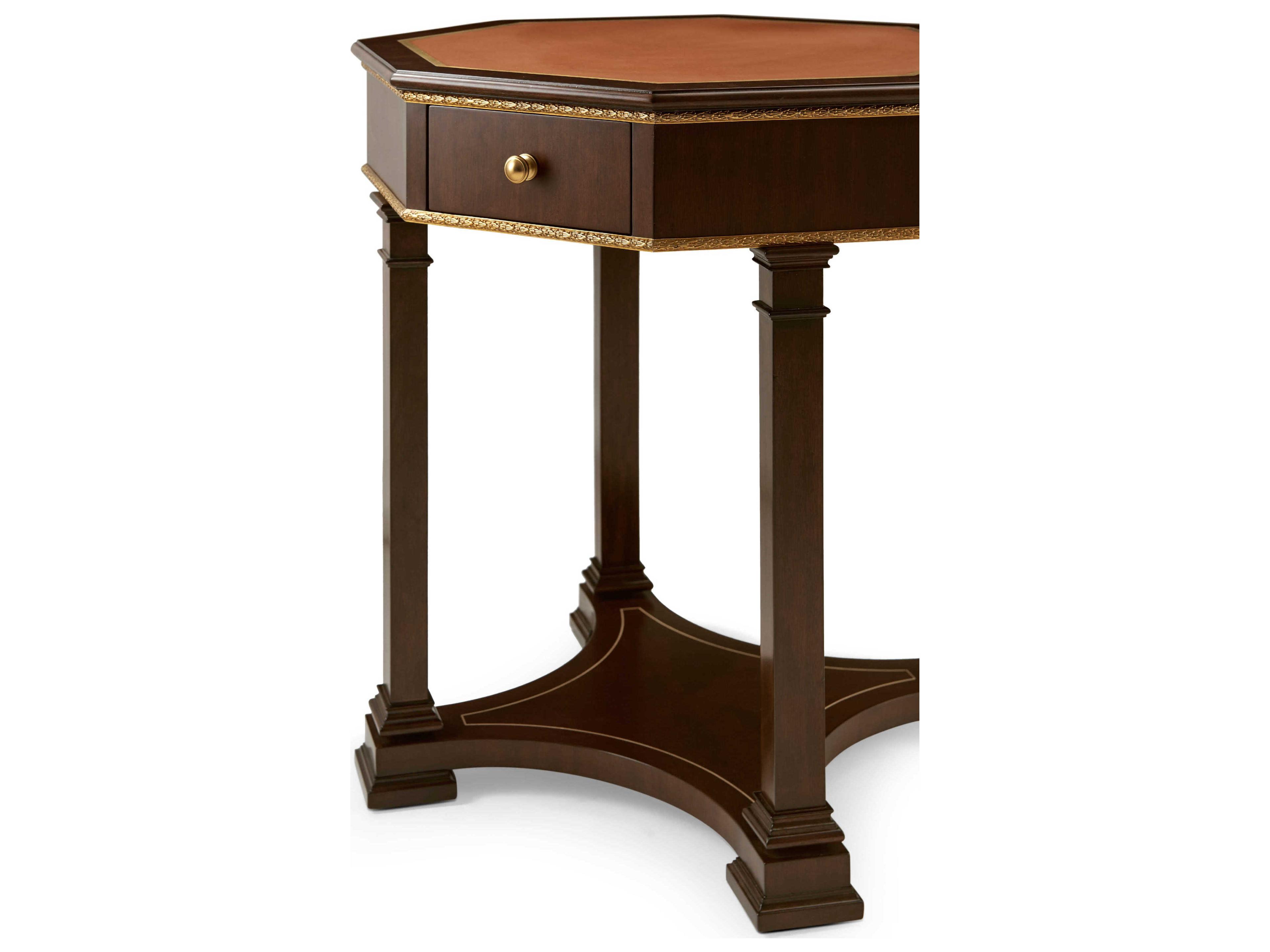 Theodore Alexander Alexa Hampton Octagon Leather Caramel Cambridge Sullivan End Table