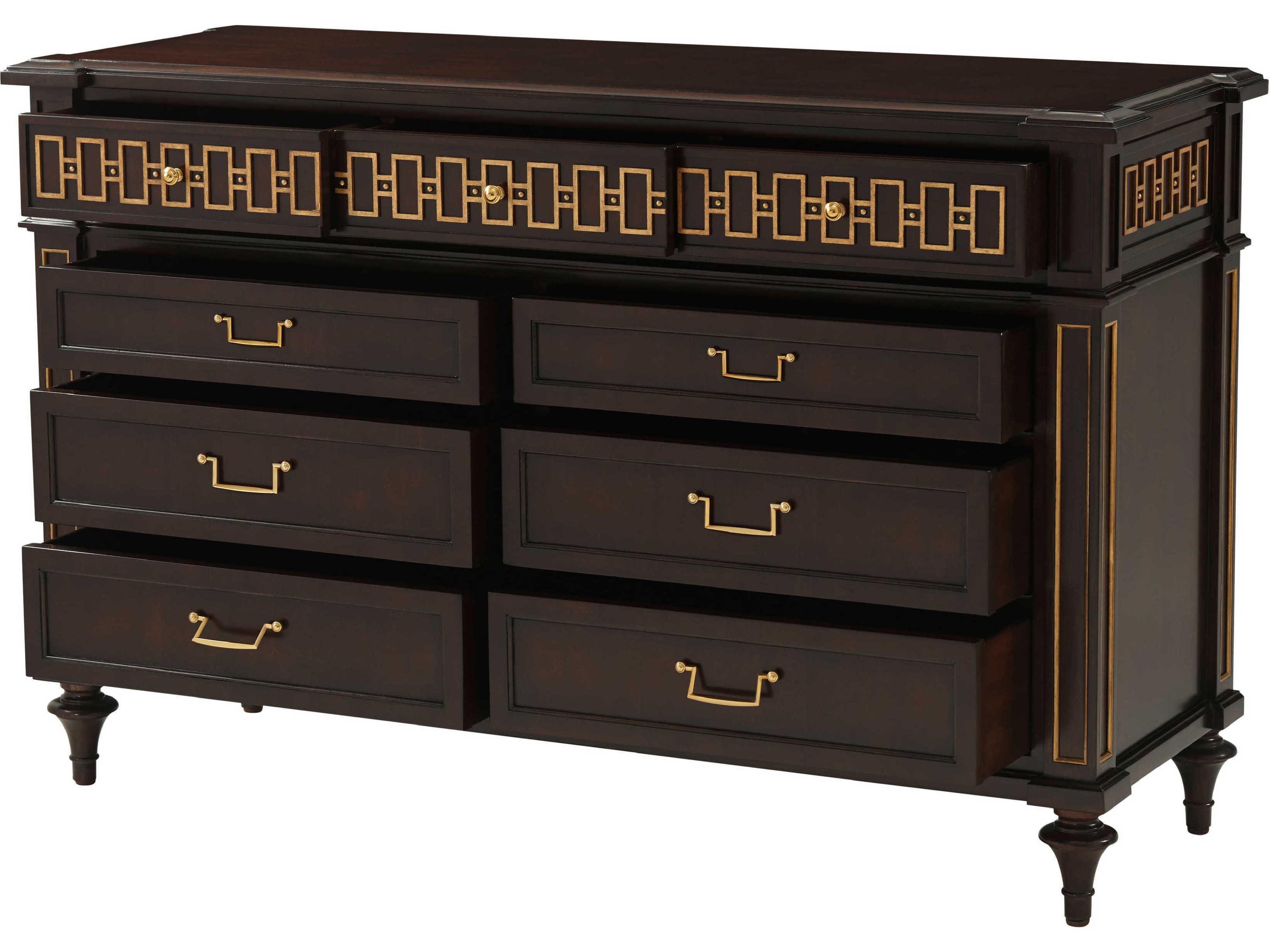 Theodore Alexander Alexa Hampton 6-Drawers Brown Mahogany Wood McCombs Double Dresser
