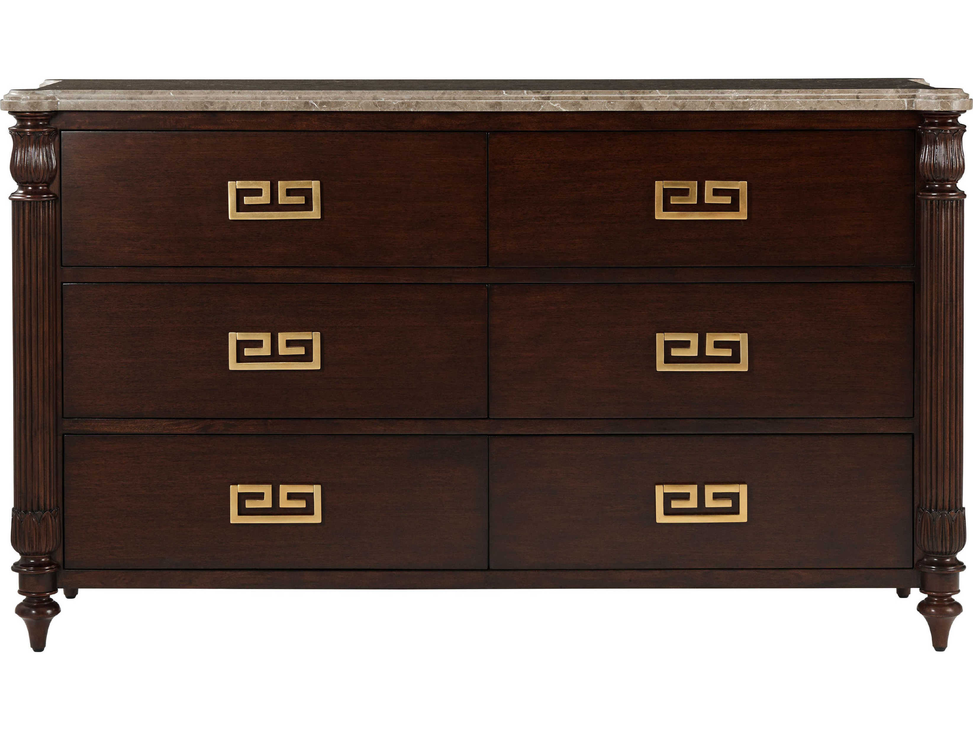 Theodore Alexander Alexa Hampton 6-Drawers Cambridge Brown Duane Marble Double Dresser