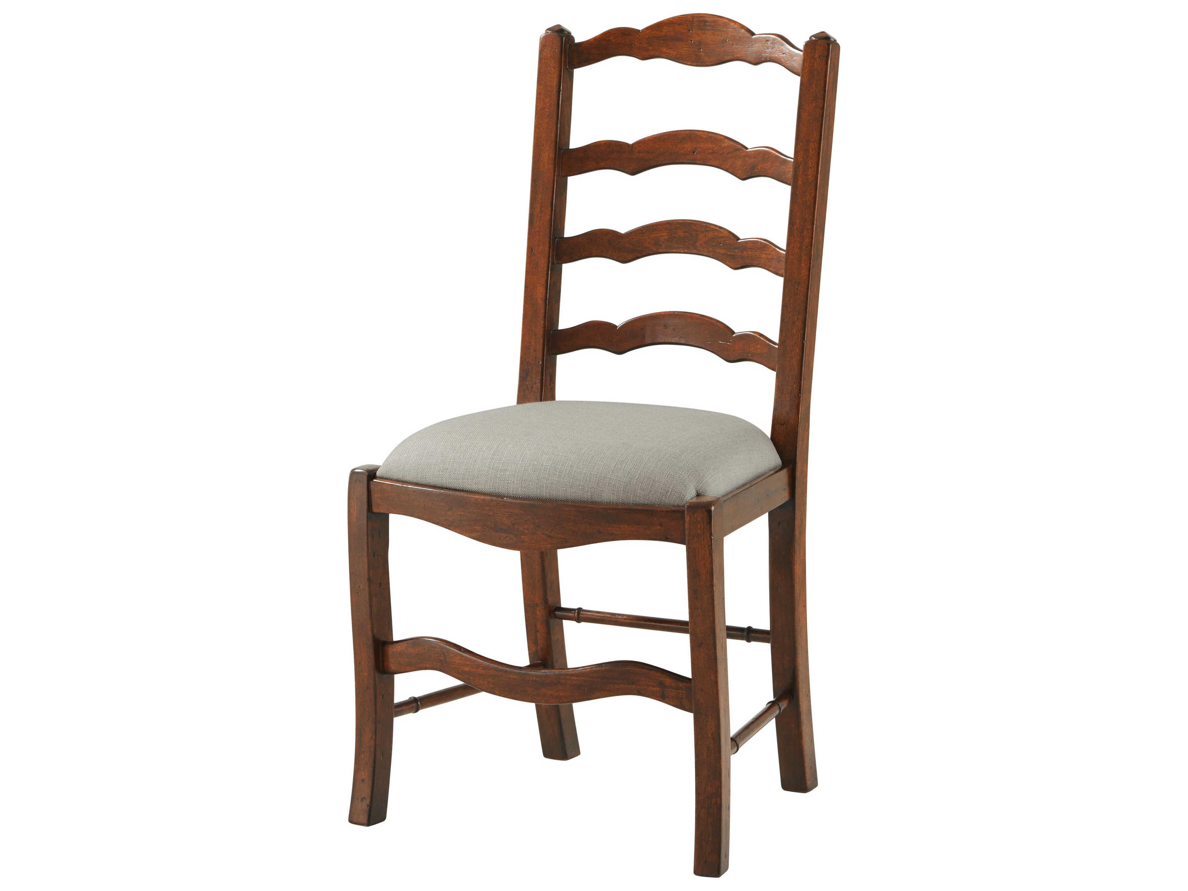 Theodore Alexander Castle Bromwich Mahogany Wood Brown Upholstered Evening with Friends Side Dining Chair