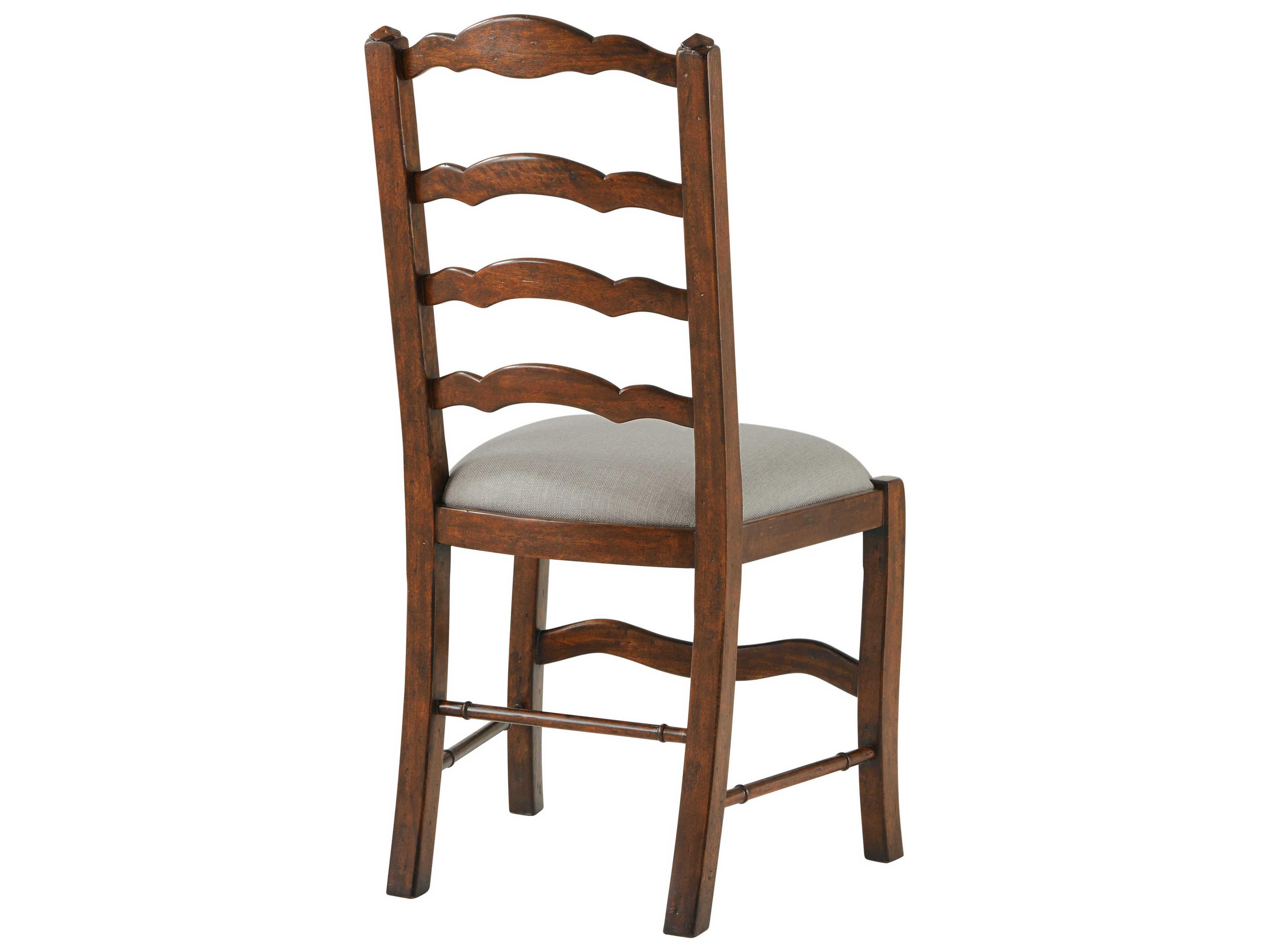 Theodore Alexander Castle Bromwich Mahogany Wood Brown Upholstered Evening with Friends Side Dining Chair