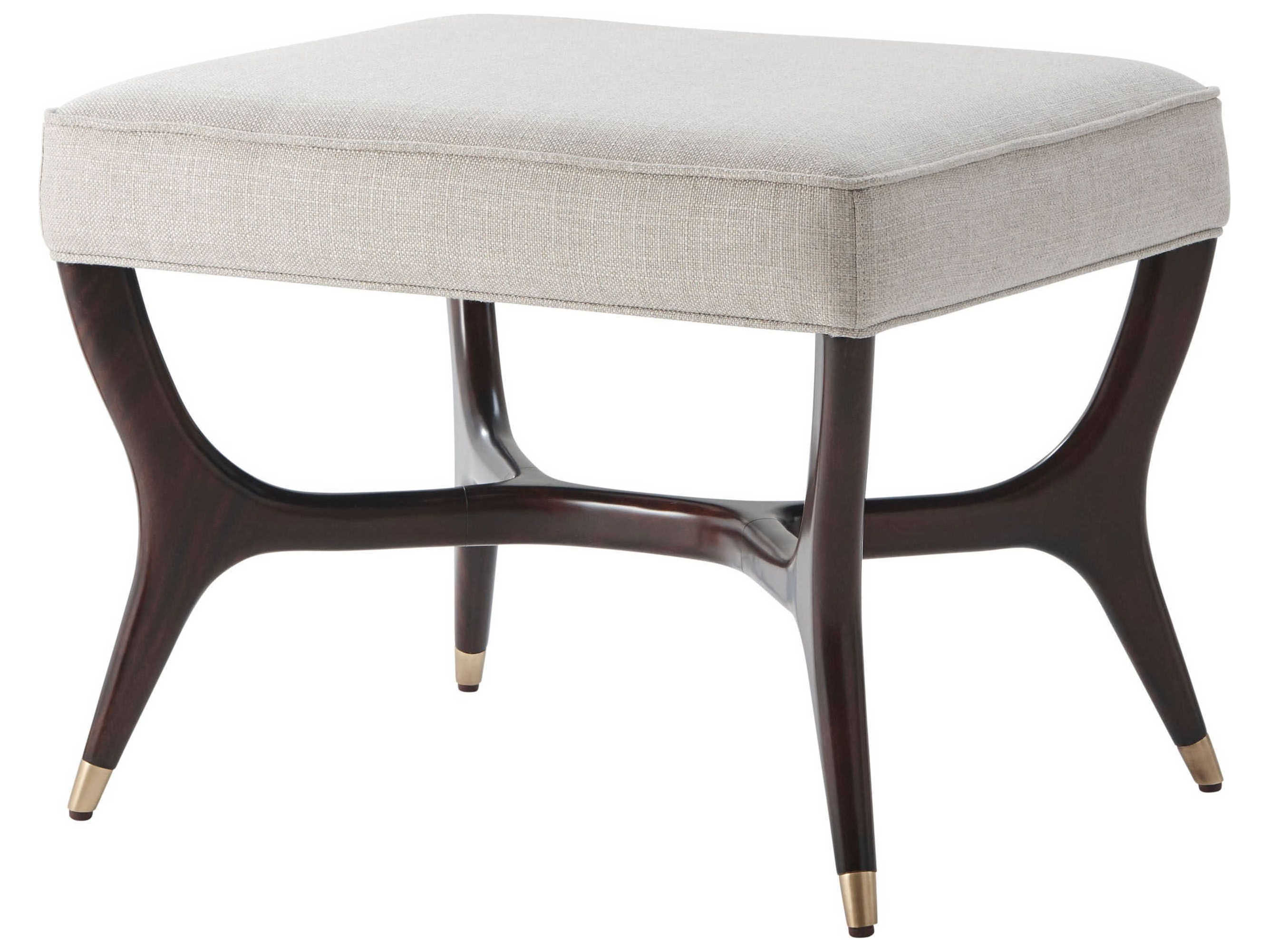 Theodore Alexander Keno Bros. Estate Mahogany Brown Upholstered Ottoman