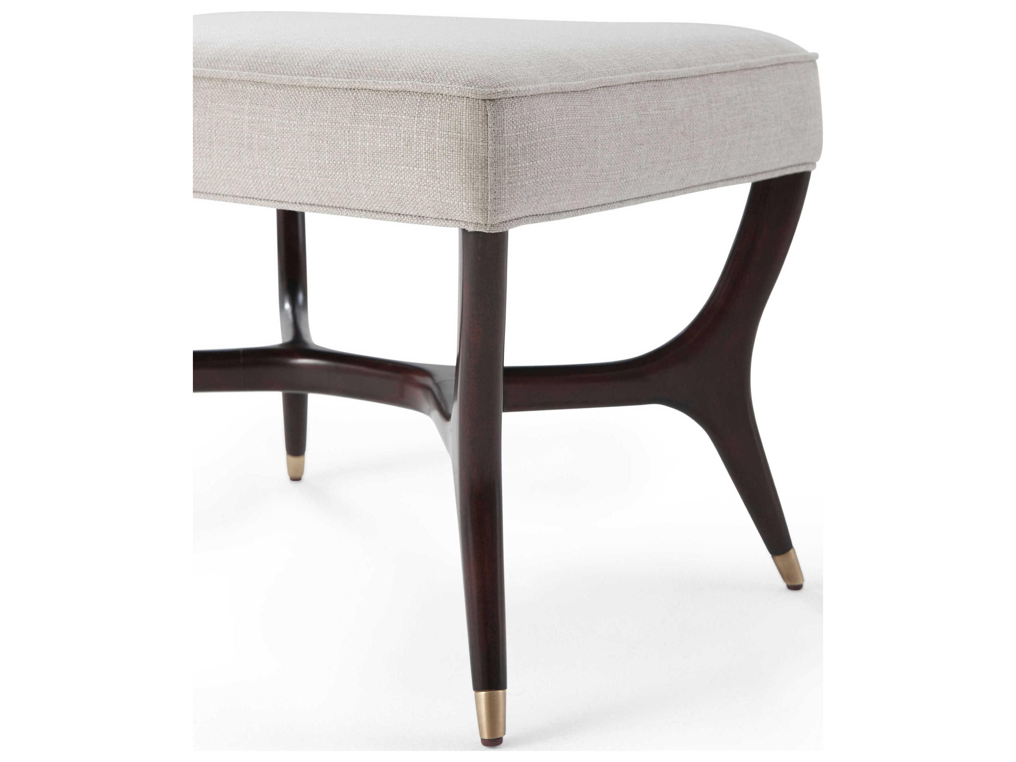 Theodore Alexander Keno Bros. Estate Mahogany Brown Upholstered Ottoman