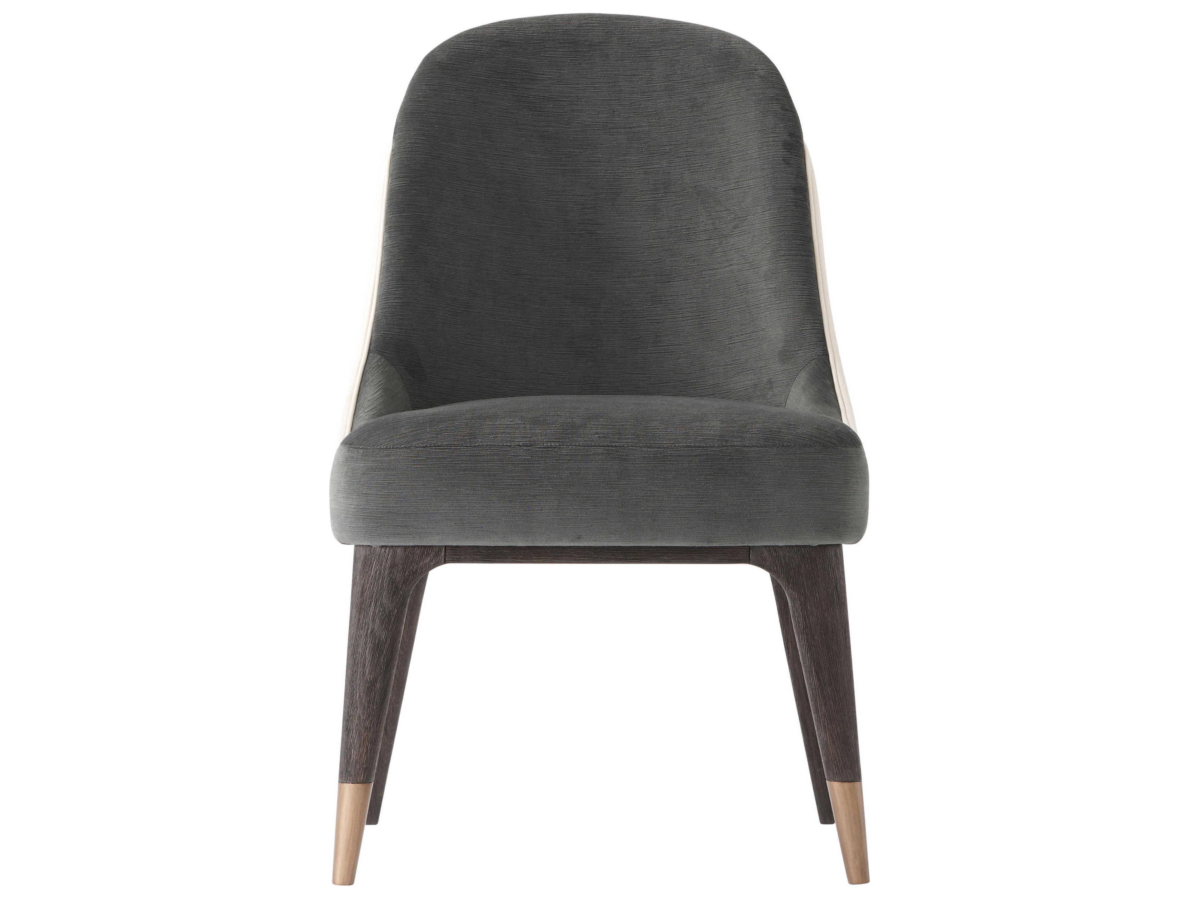 Theodore Alexander Steve Leung Beech Wood Gray Leather Covet Side Dining Chair