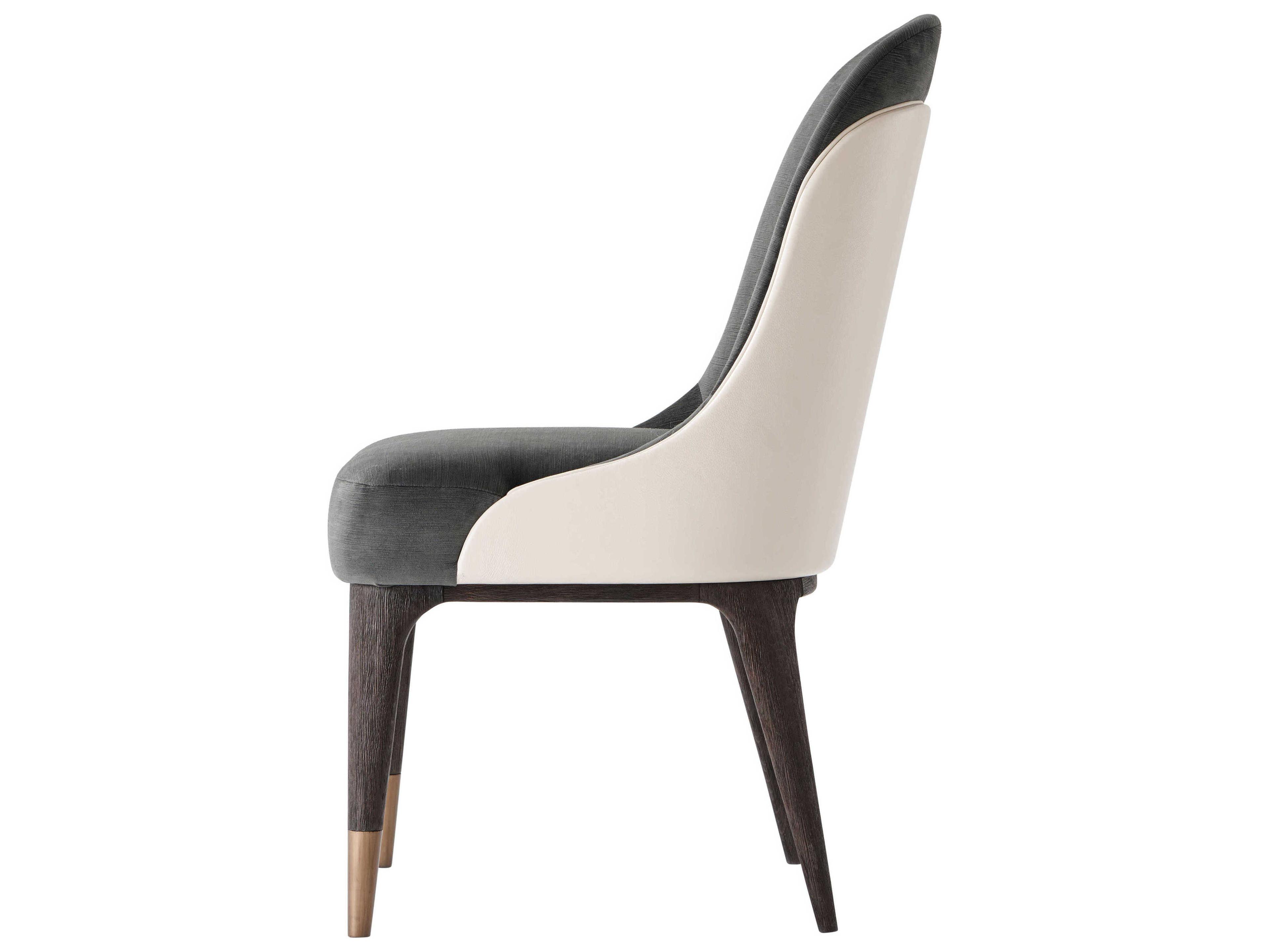 Theodore Alexander Steve Leung Beech Wood Gray Leather Covet Side Dining Chair