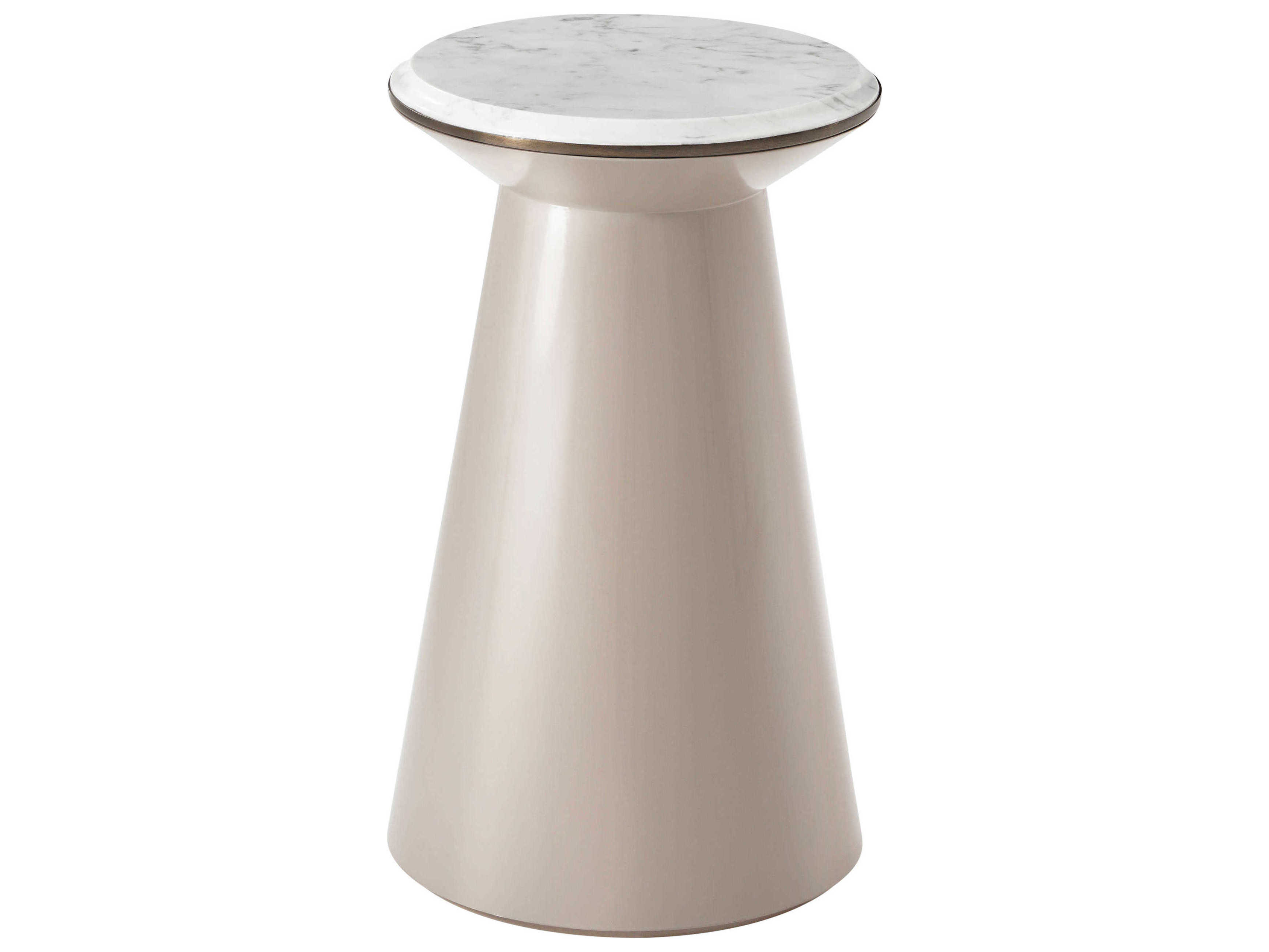 Theodore Alexander Steve Leung Round Marble Vintage Taupe Contour End Table
