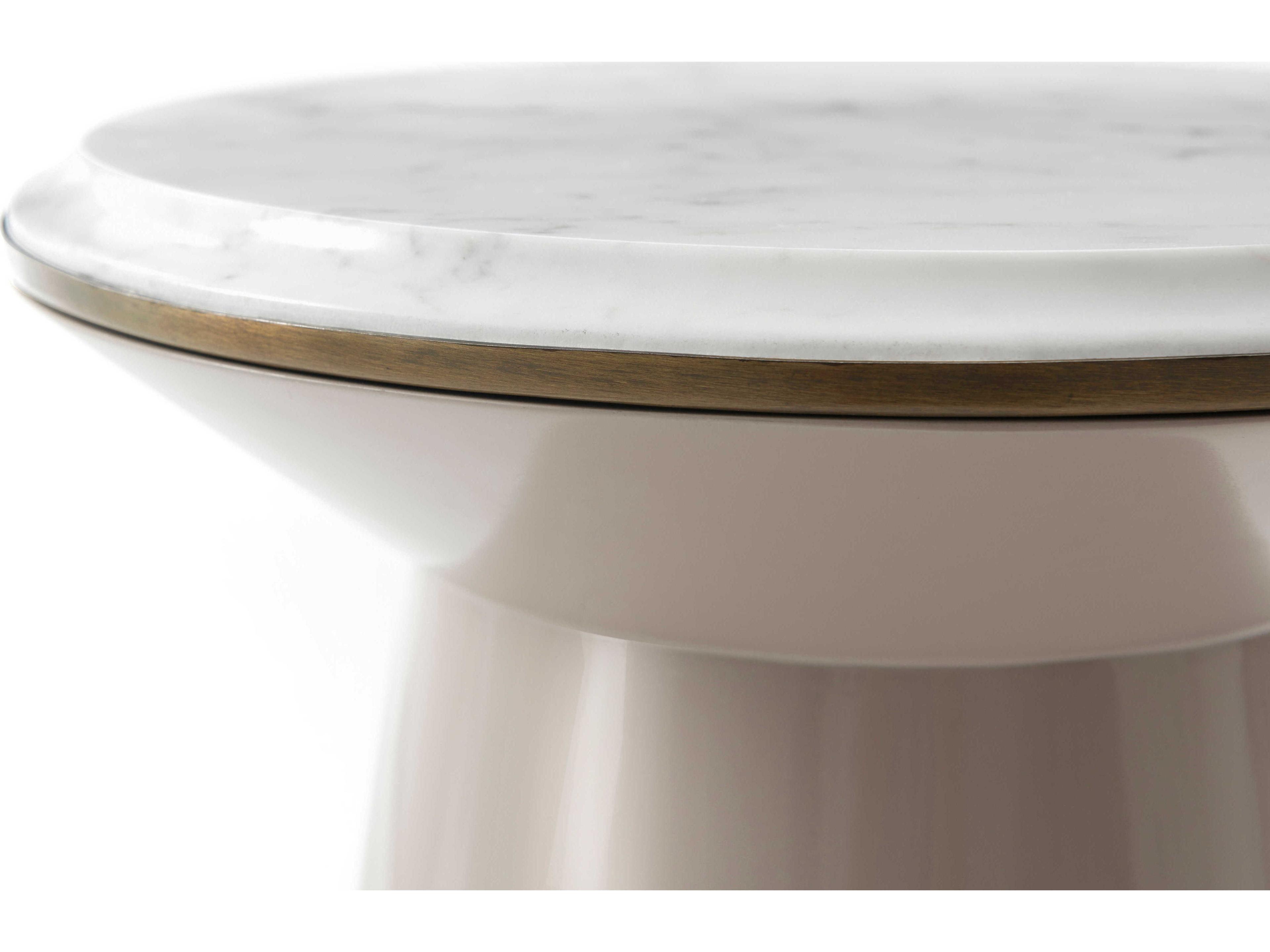 Theodore Alexander Steve Leung Round Marble Vintage Taupe Contour End Table