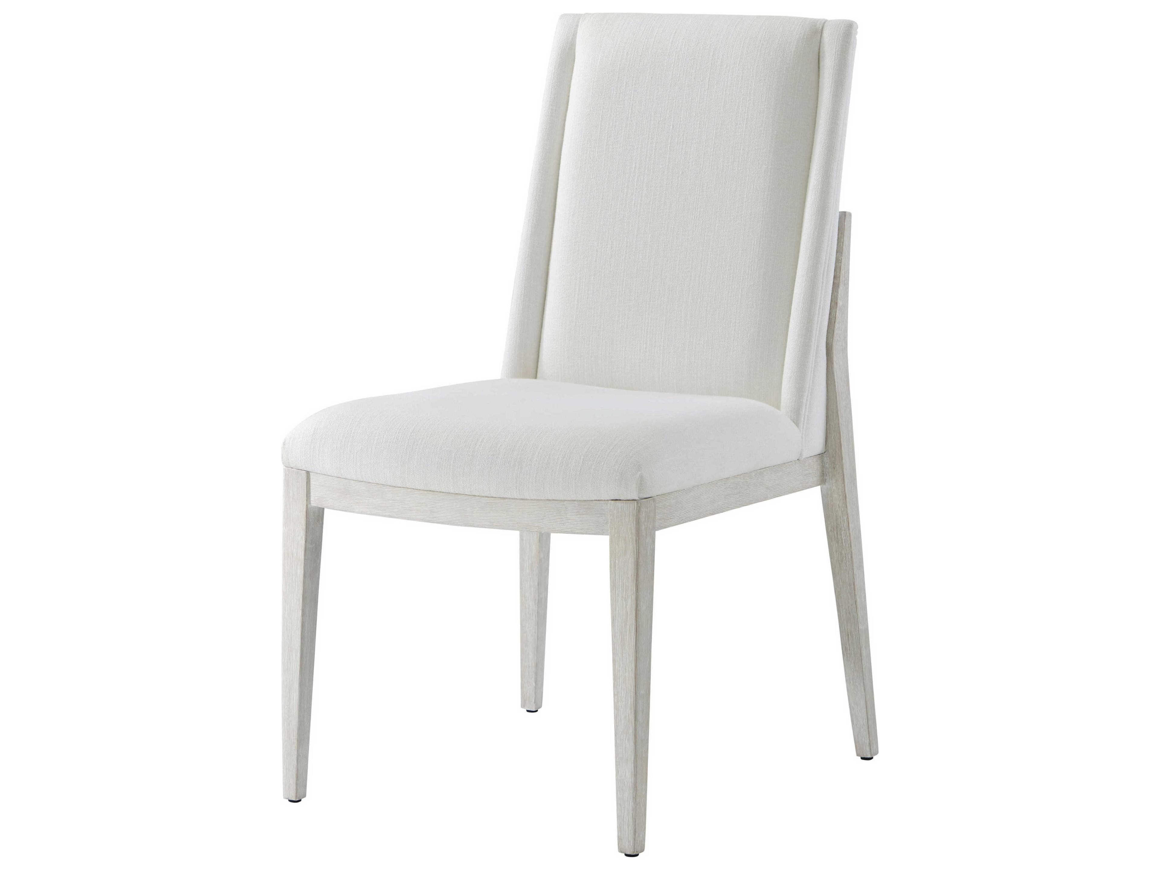 Theodore Alexander Breeze Pine Wood White Upholstered Side Dining Chair