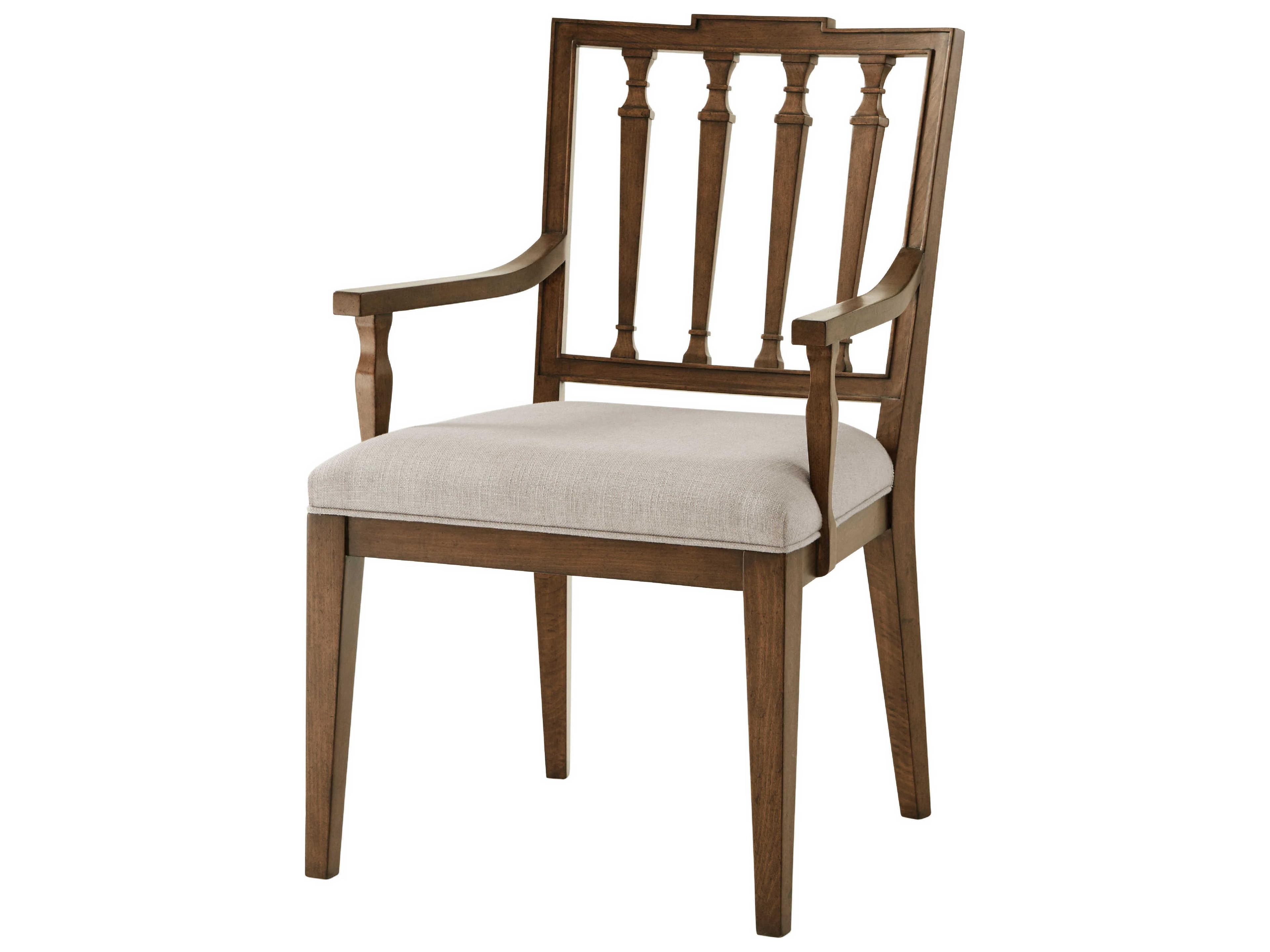 Theodore Alexander Tavel Beech Wood Brown Upholstered The Tristan Arm Dining Chair