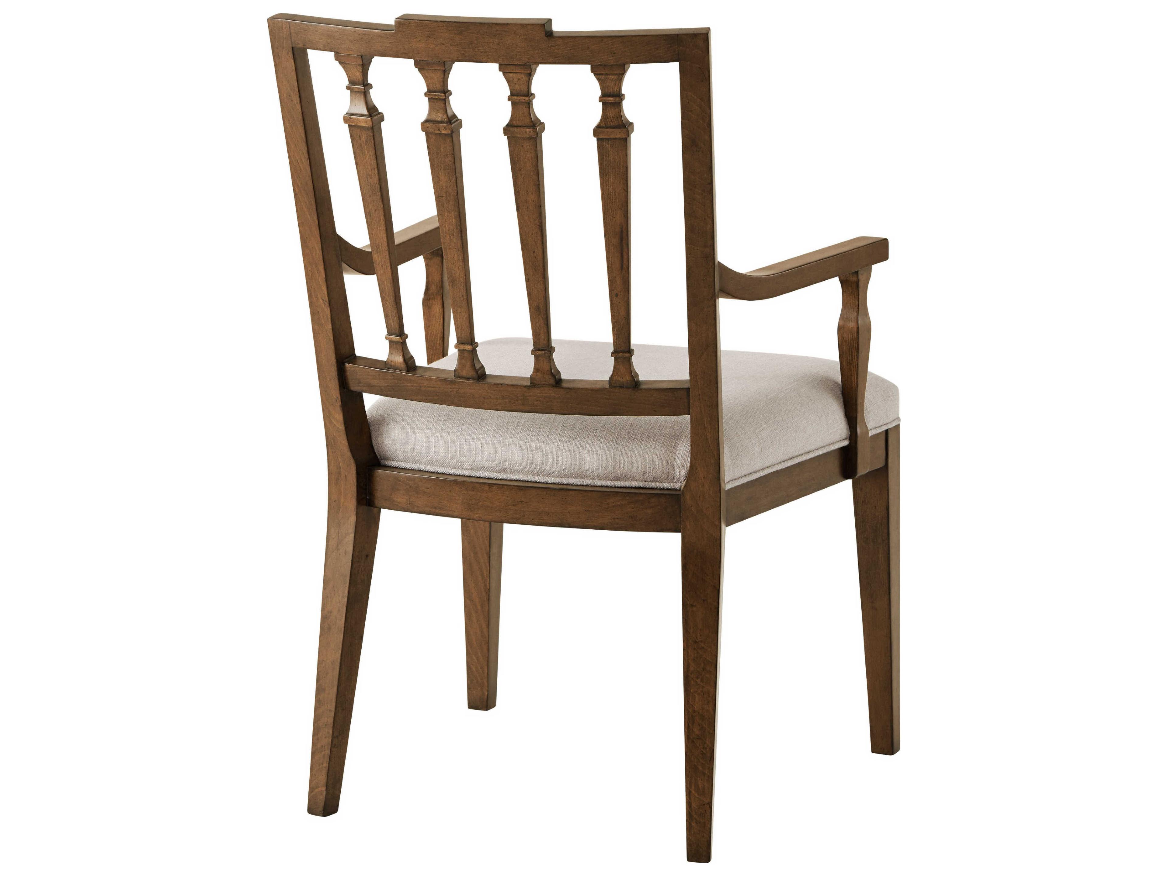 Theodore Alexander Tavel Beech Wood Brown Upholstered The Tristan Arm Dining Chair