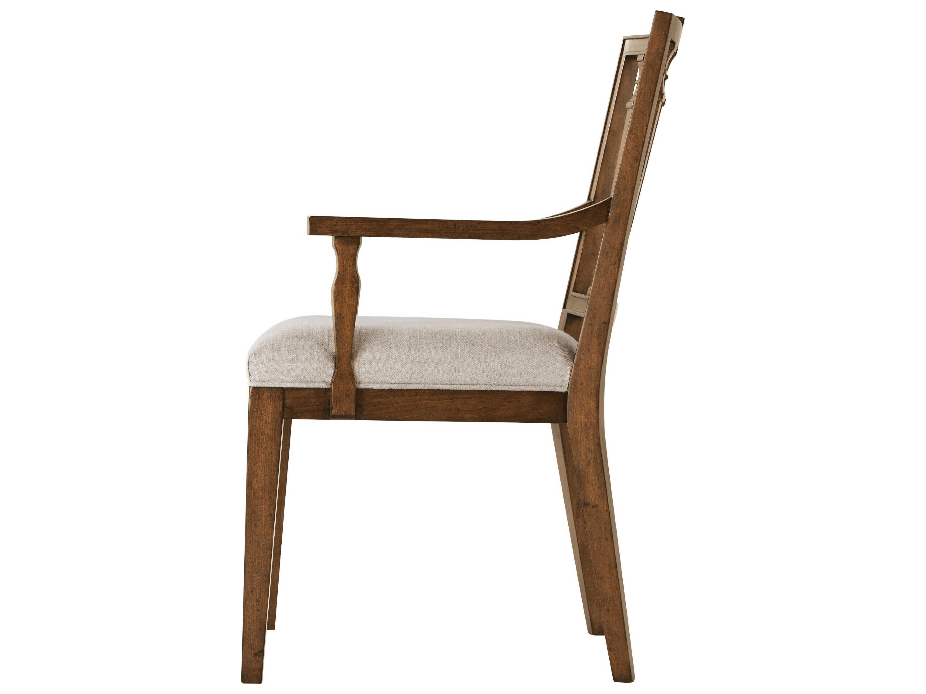 Theodore Alexander Tavel Beech Wood Brown Upholstered The Tristan Arm Dining Chair