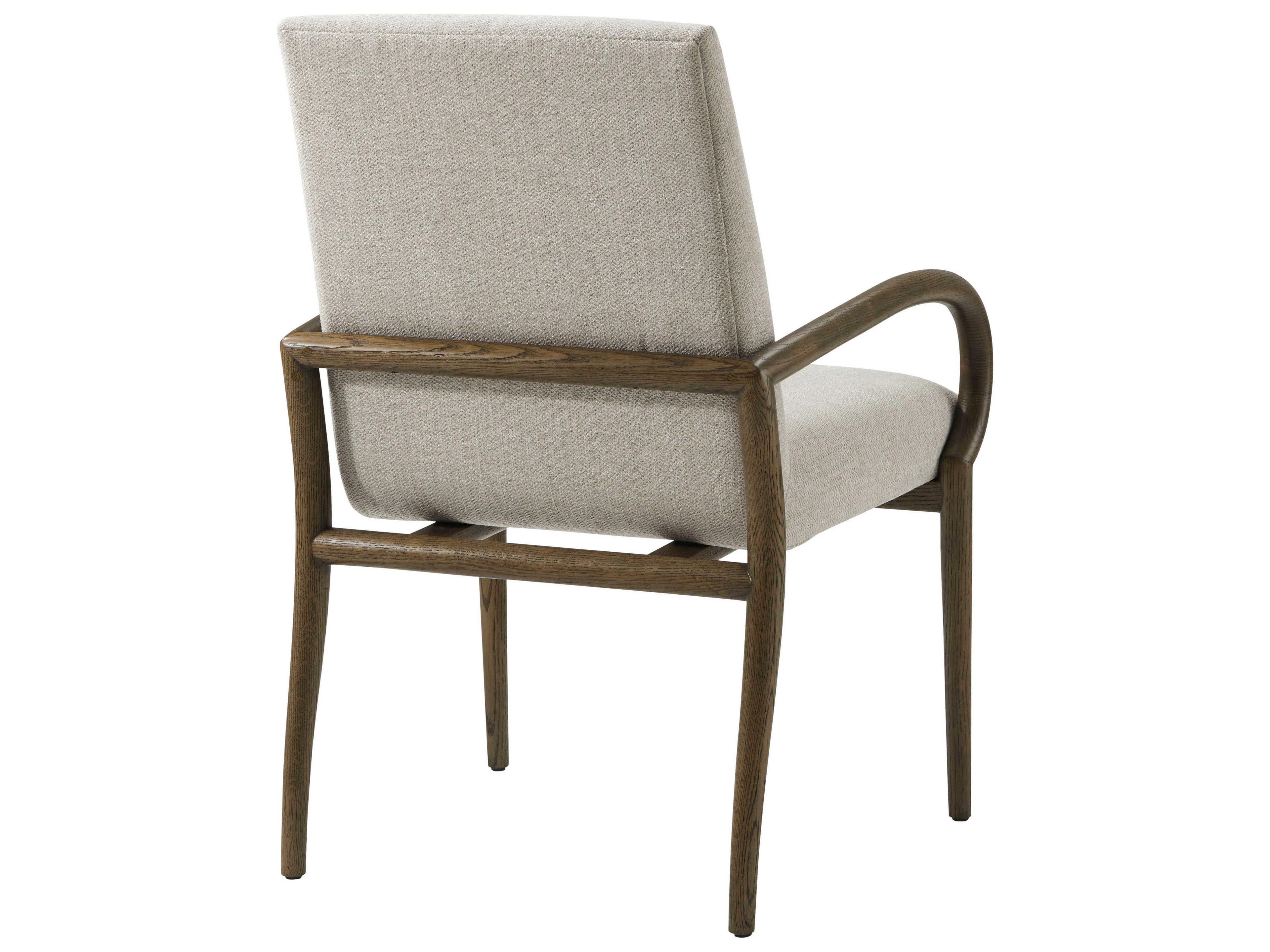 Theodore Alexander Catalina Oak Wood Brown Upholstered Arm Dining Chair