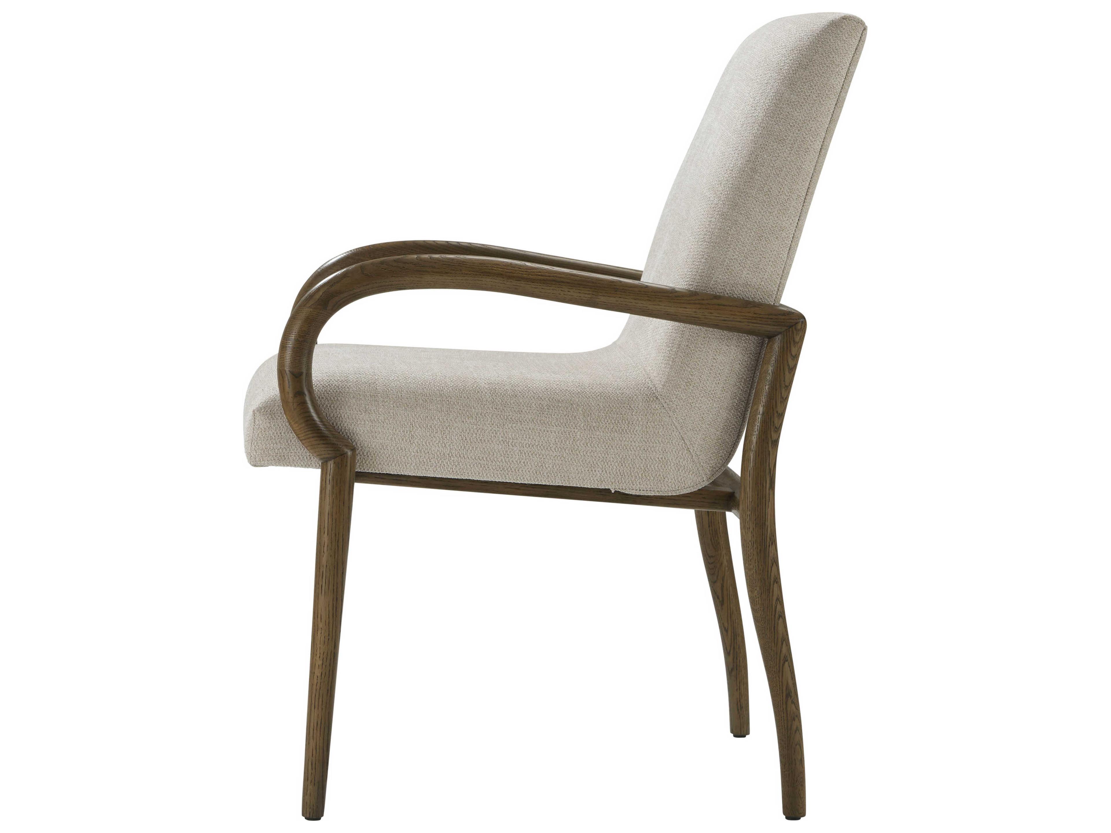Theodore Alexander Catalina Oak Wood Brown Upholstered Arm Dining Chair