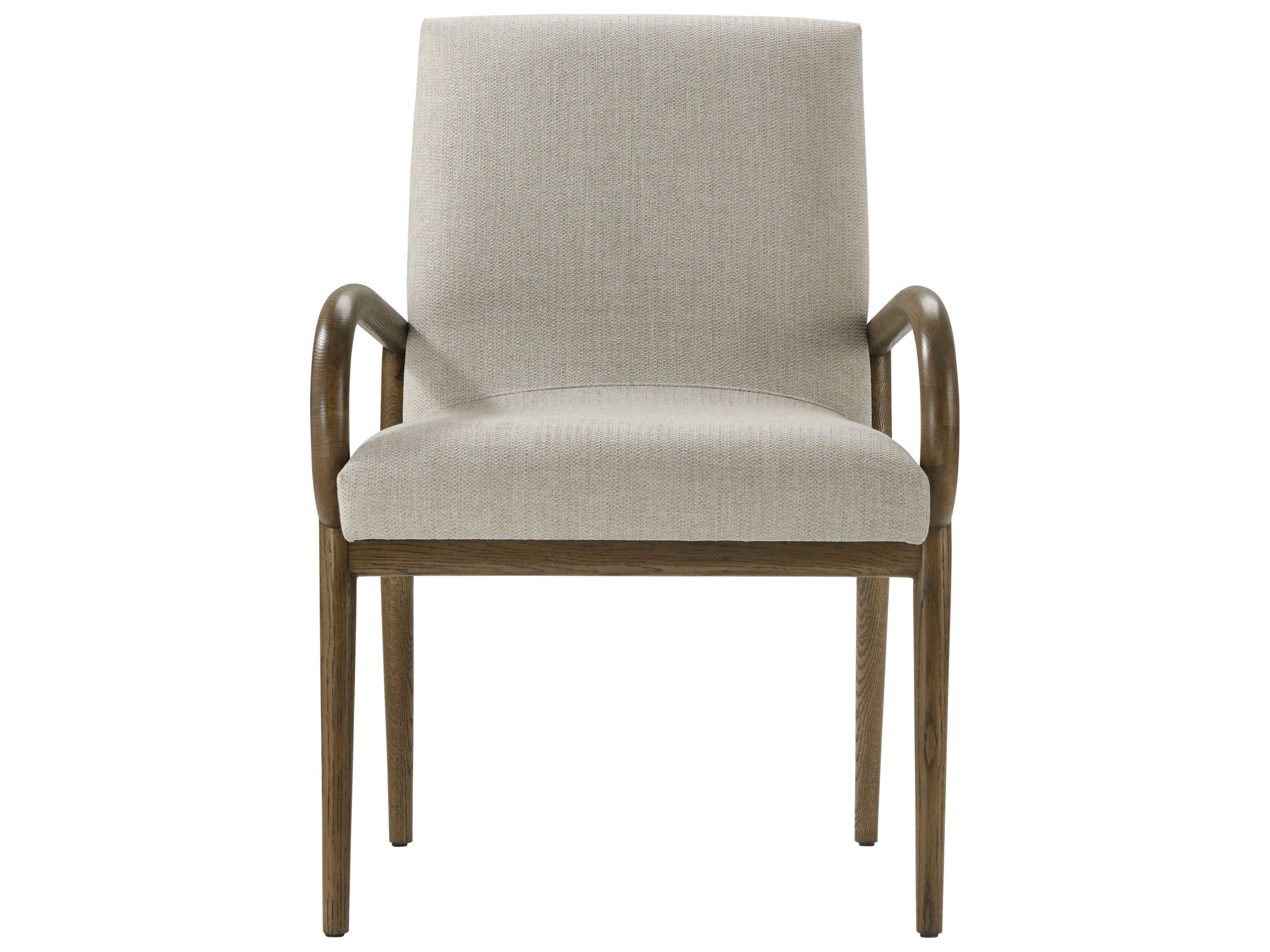 Theodore Alexander Catalina Oak Wood Brown Upholstered Arm Dining Chair