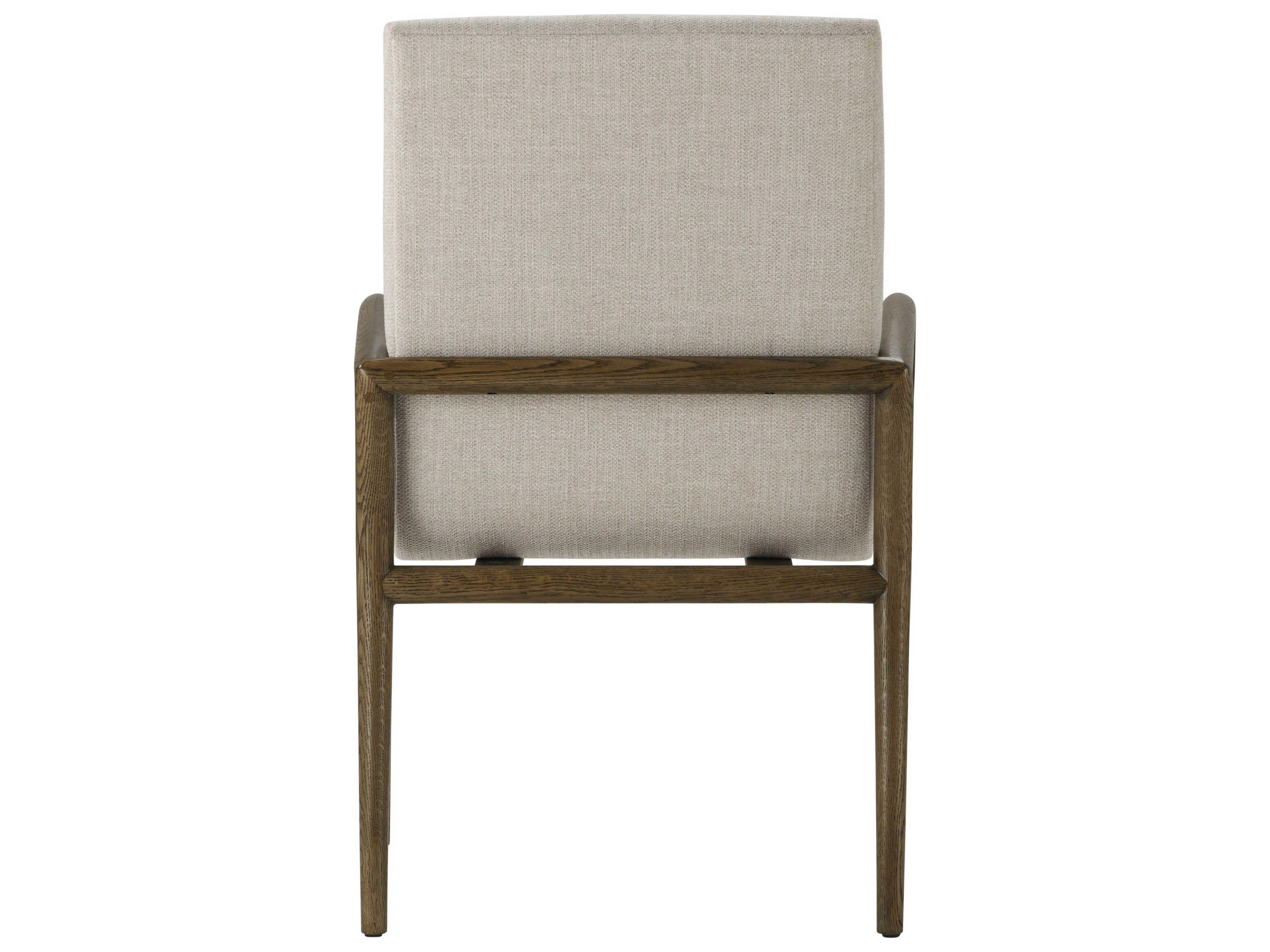 Theodore Alexander Catalina Oak Wood Brown Upholstered Arm Dining Chair