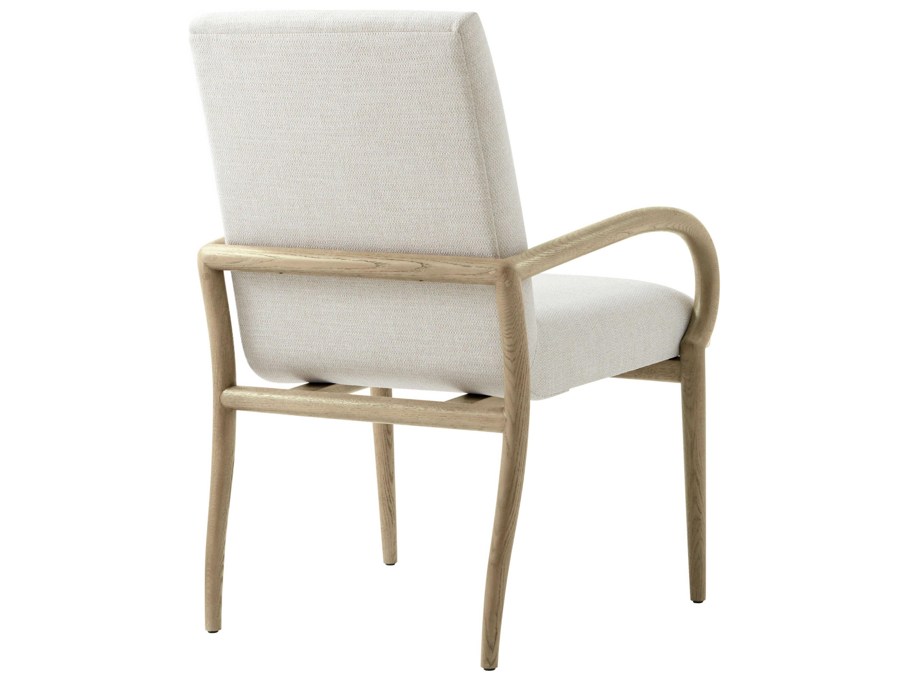 Theodore Alexander Catalina Oak Wood Beige Upholstered Arm Dining Chair