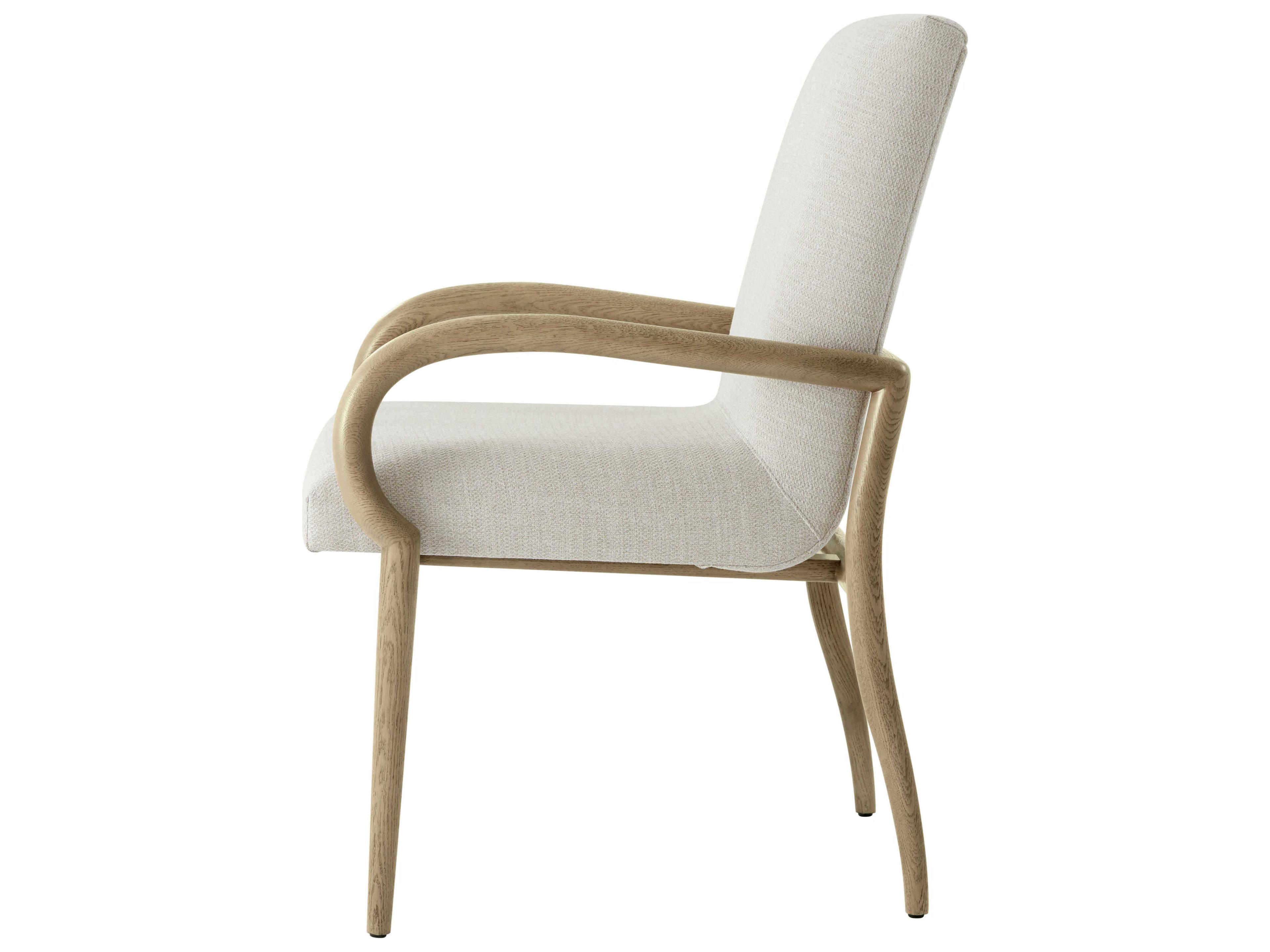 Theodore Alexander Catalina Oak Wood Beige Upholstered Arm Dining Chair