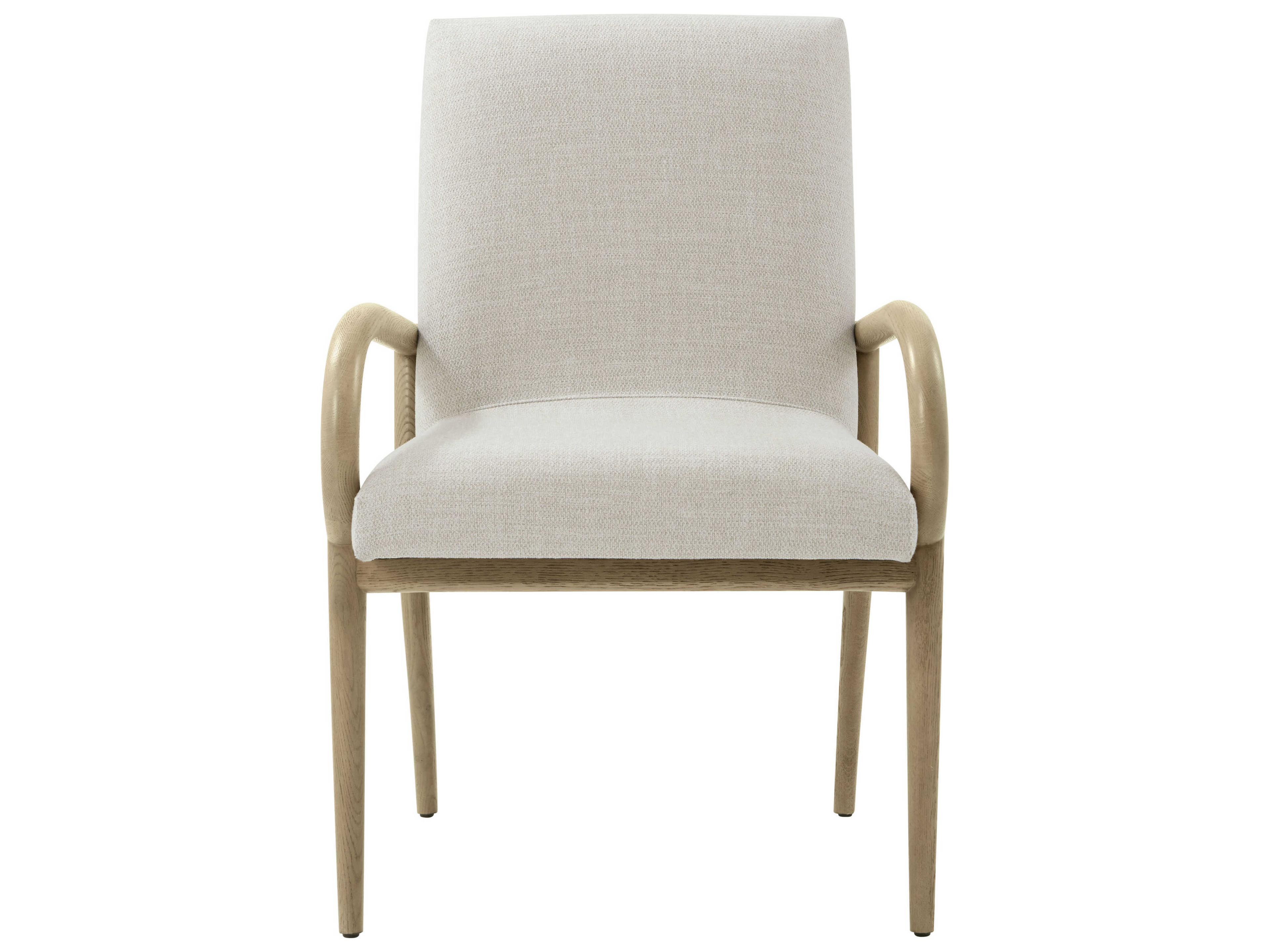 Theodore Alexander Catalina Oak Wood Beige Upholstered Arm Dining Chair