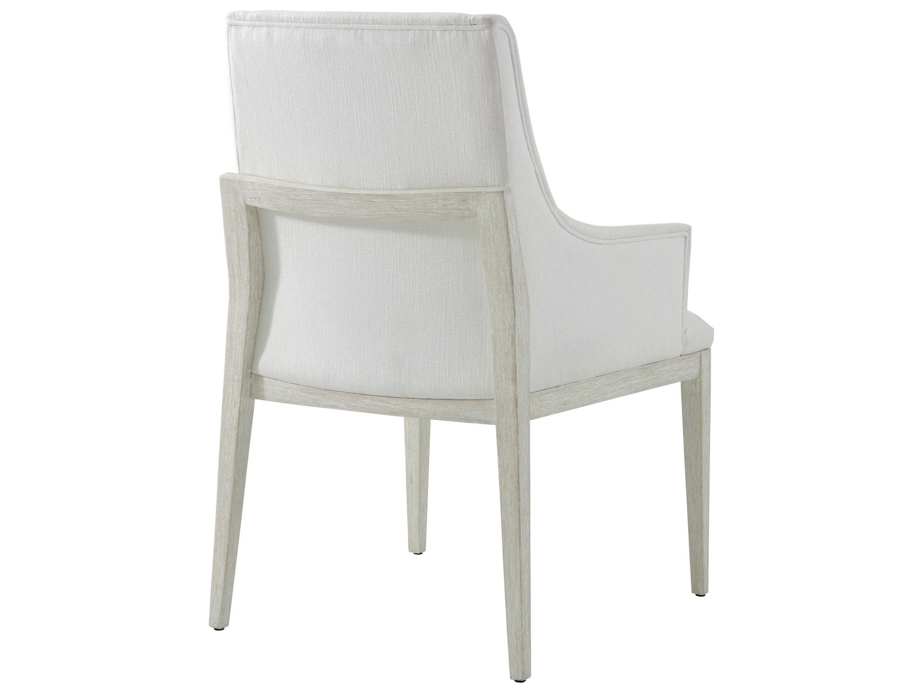 Theodore Alexander Breeze Pine Wood White Upholstered Arm Dining Chair