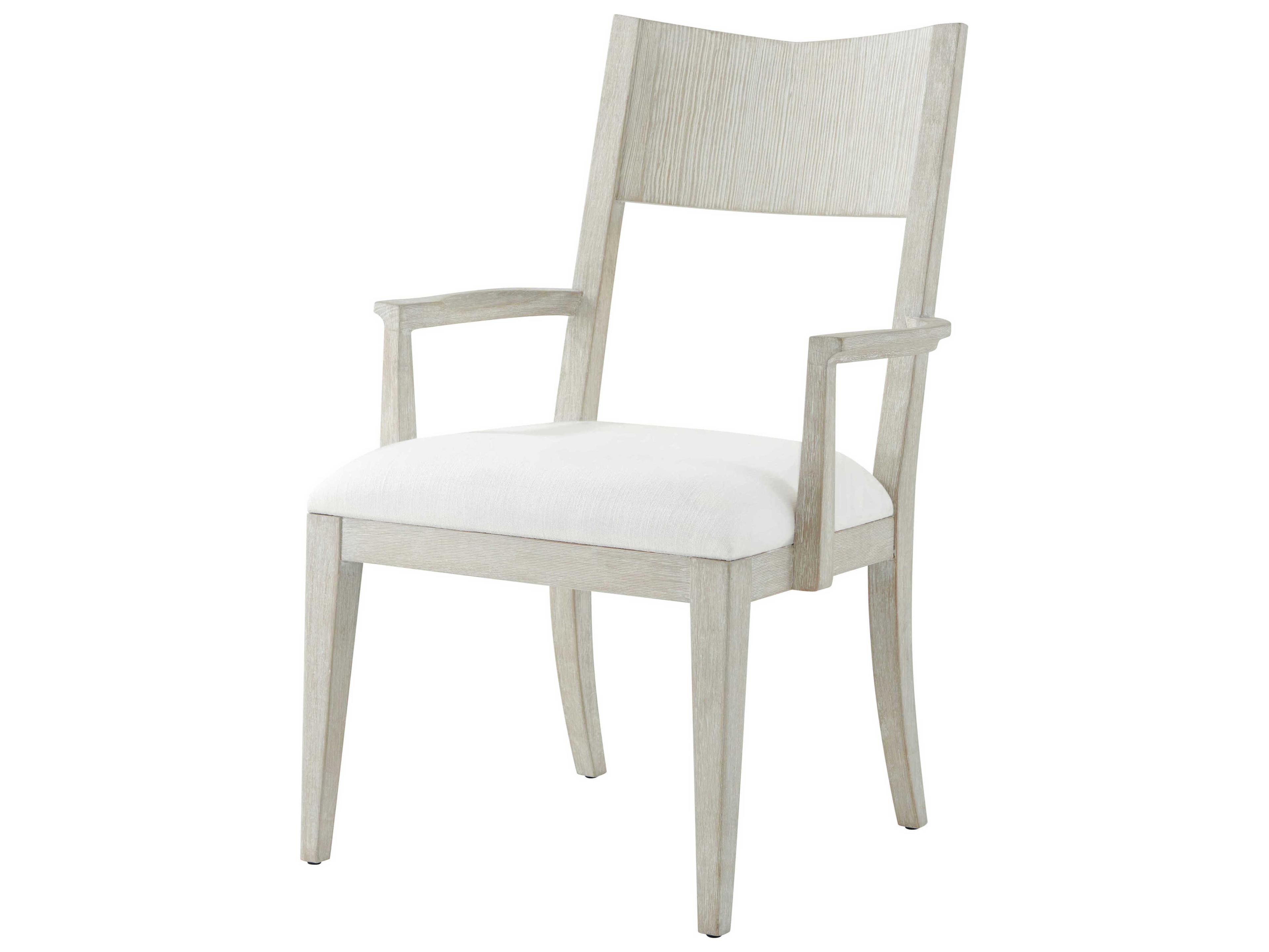 Theodore Alexander Breeze Pine Wood White Upholstered Arm Dining Chair