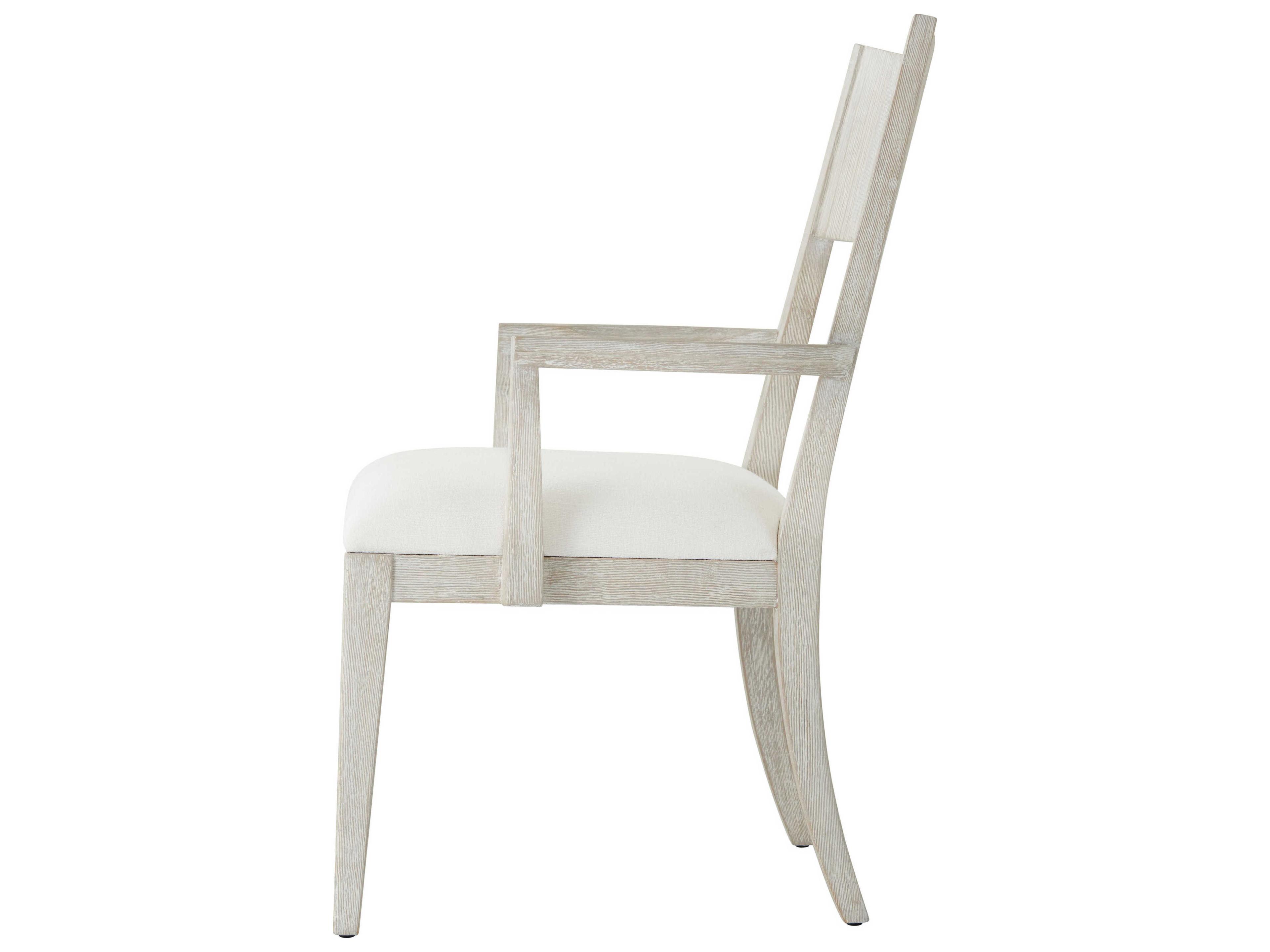 Theodore Alexander Breeze Pine Wood White Upholstered Arm Dining Chair