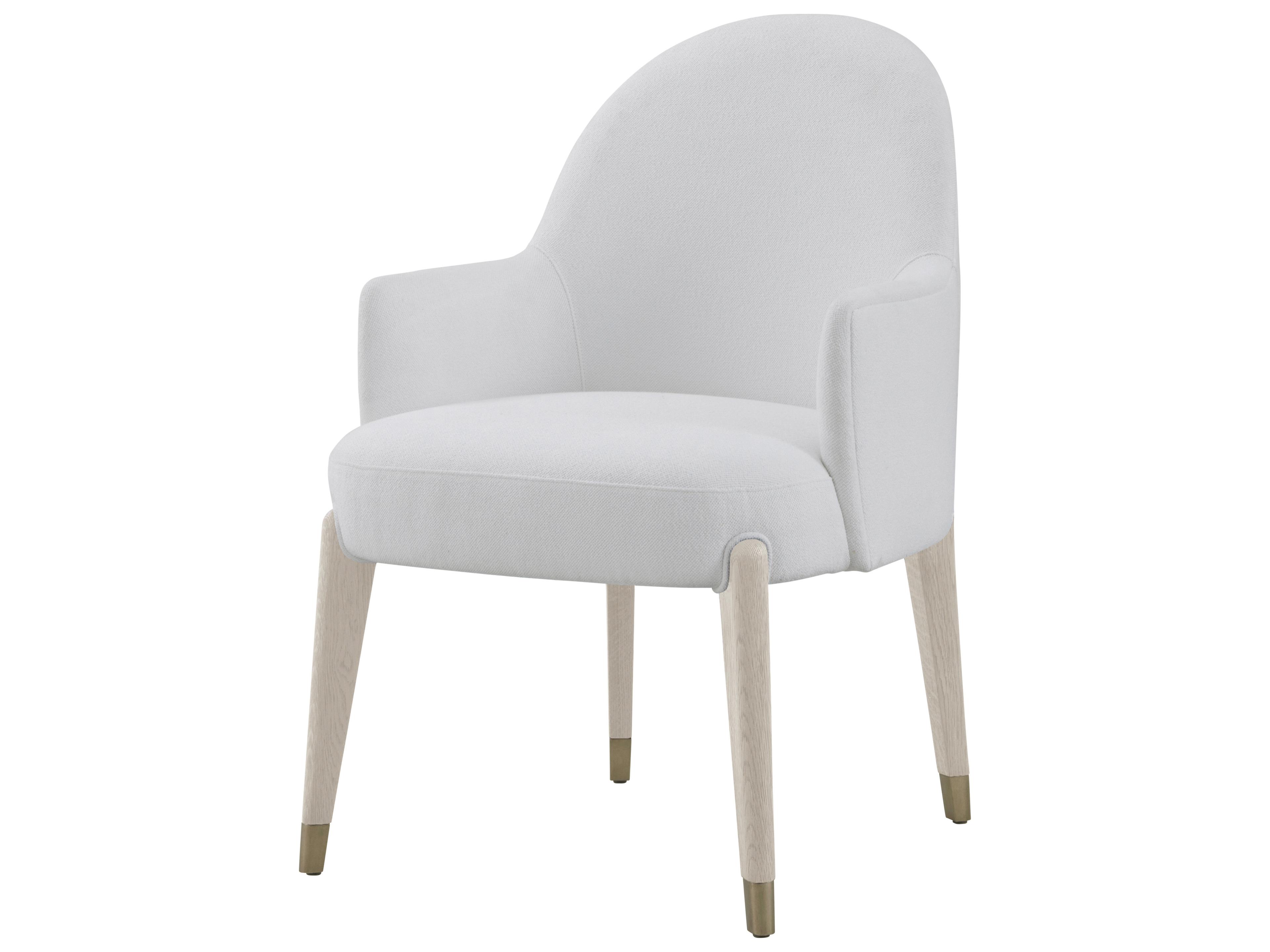 Theodore Alexander Luna Natural Wood White Upholstered Arm Dining Chair
