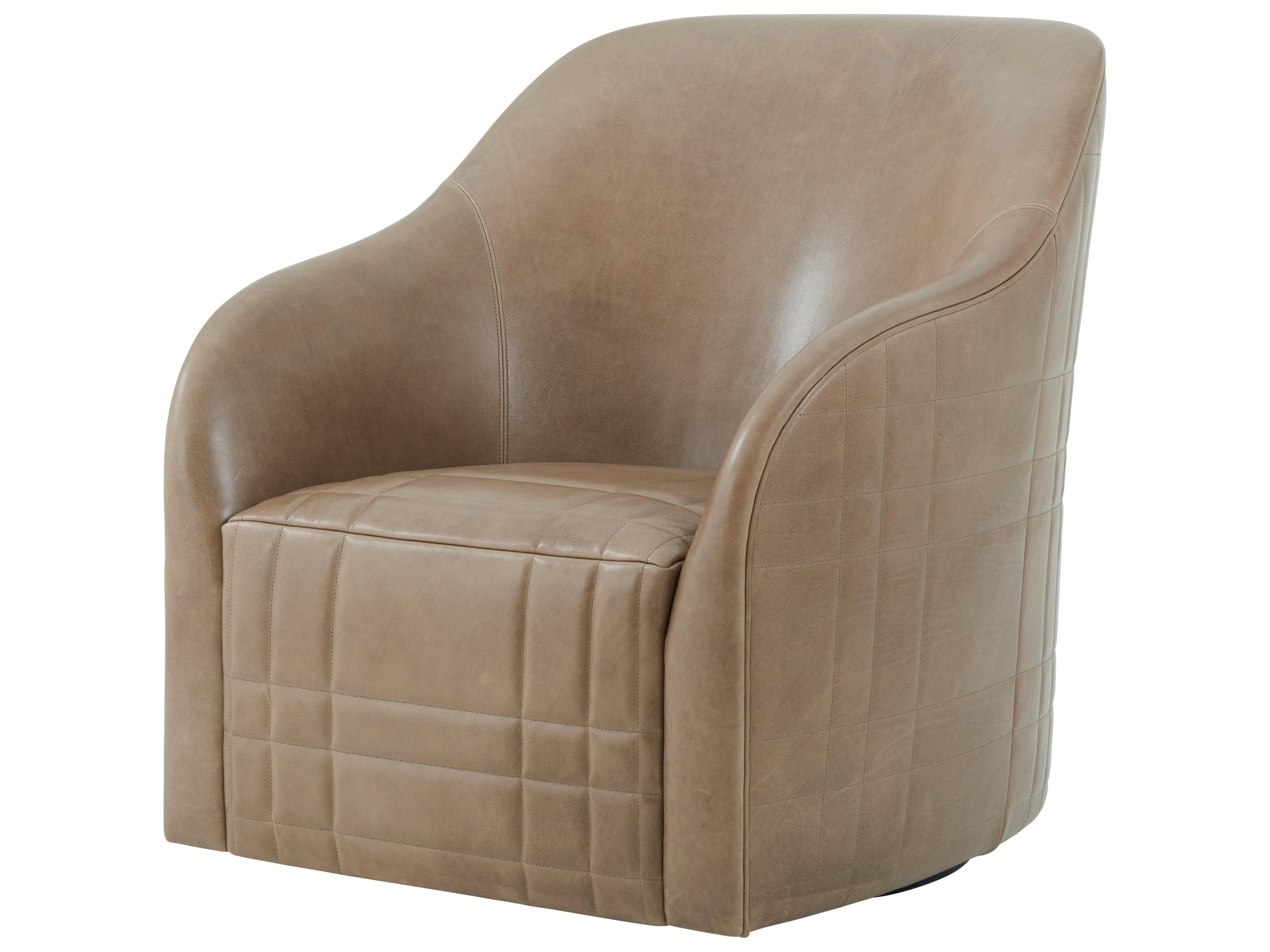 Theodore Alexander Seated Light Taupe Tartan Faux Leather Swivel Chair