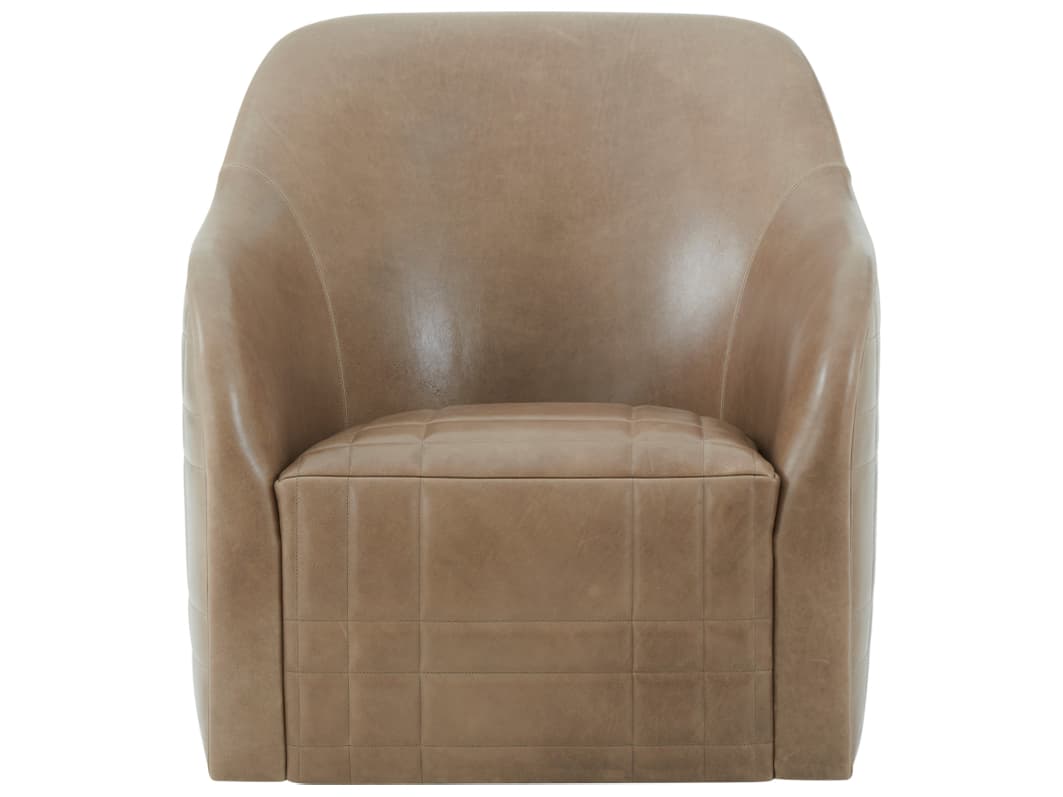 Theodore Alexander Seated Light Taupe Tartan Faux Leather Swivel Chair