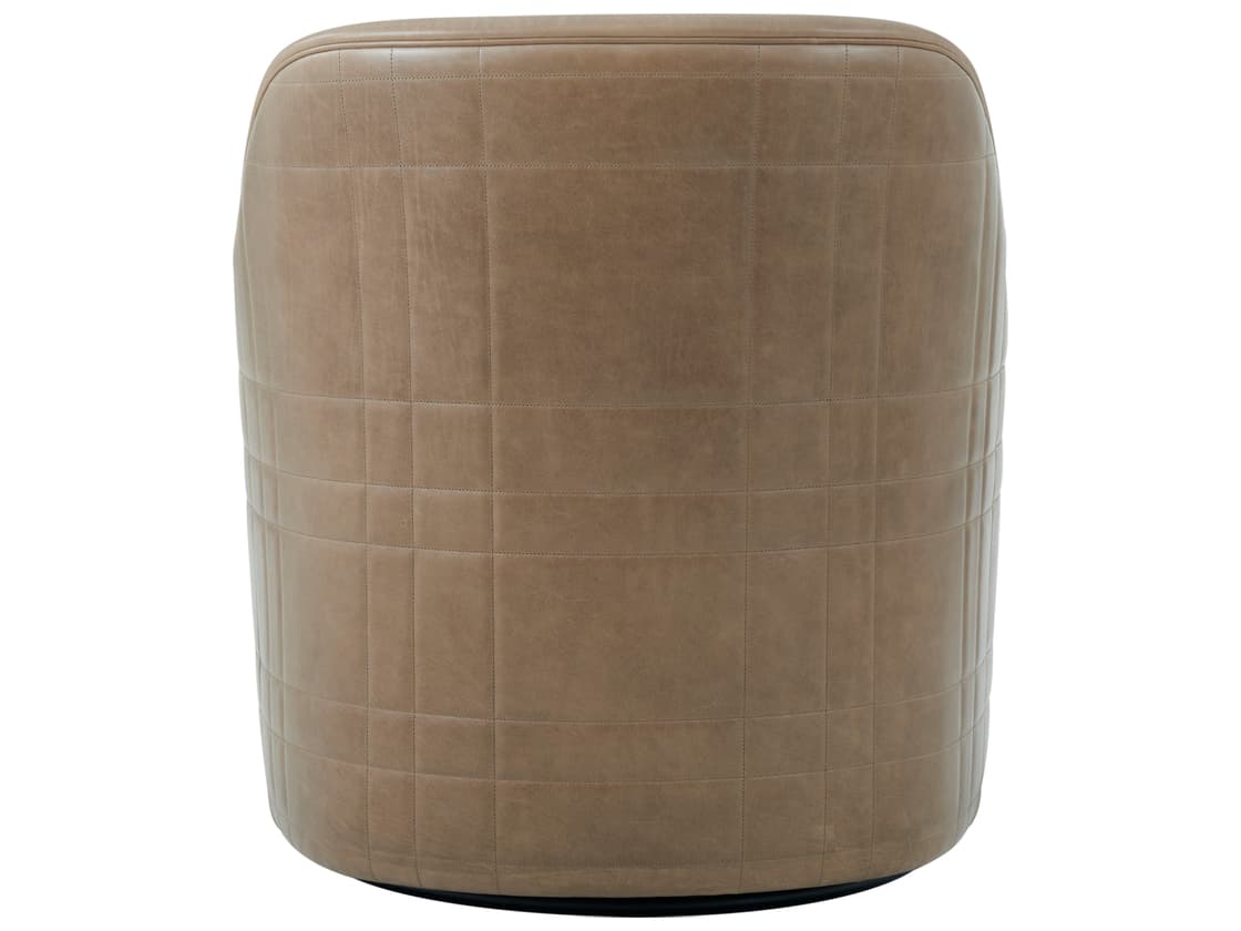 Theodore Alexander Seated Light Taupe Tartan Faux Leather Swivel Chair