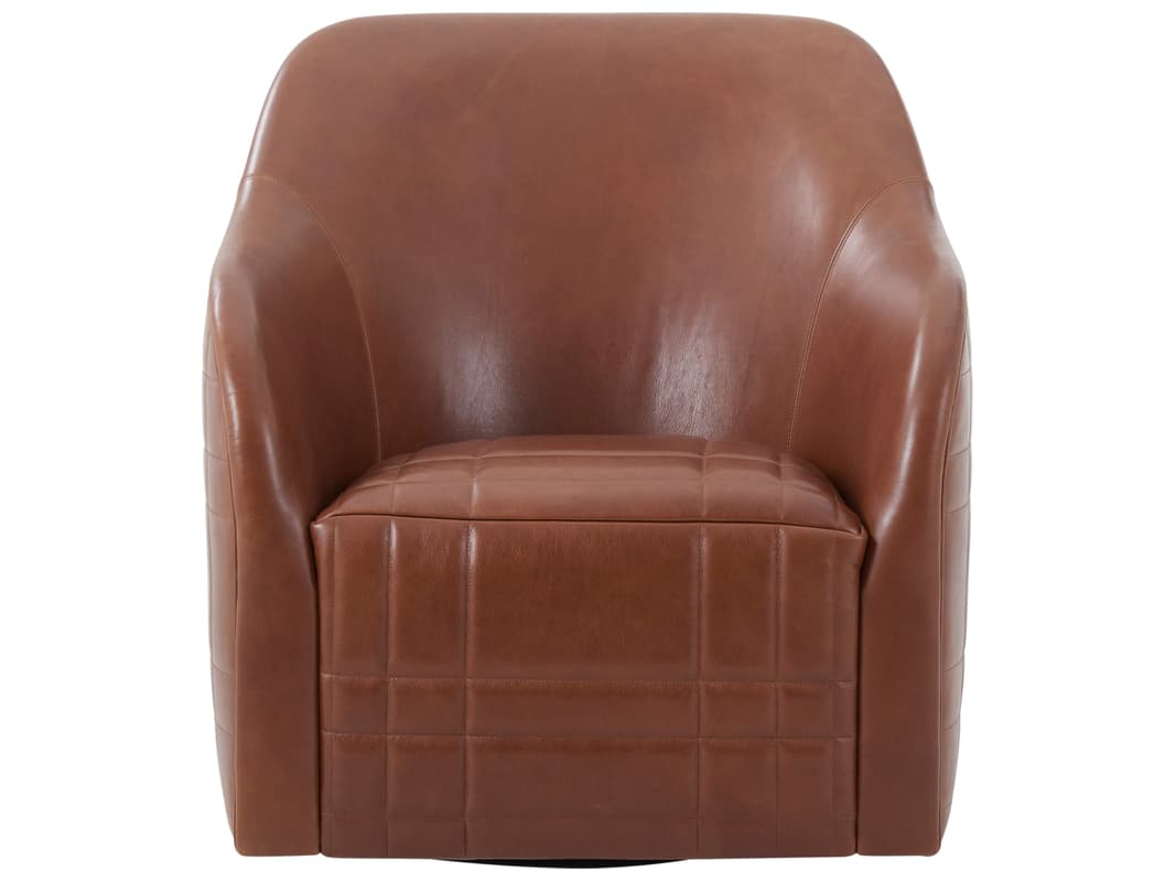 Theodore Alexander Seated Dark Cognac Faux Leather Swivel Chair