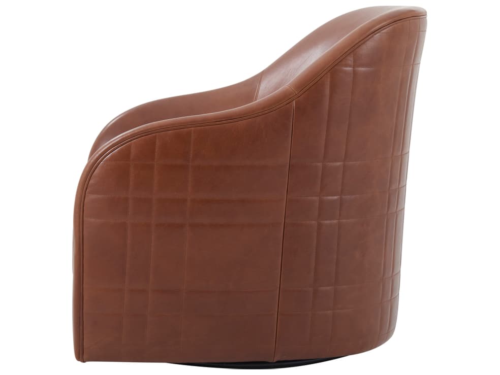 Theodore Alexander Seated Dark Cognac Faux Leather Swivel Chair