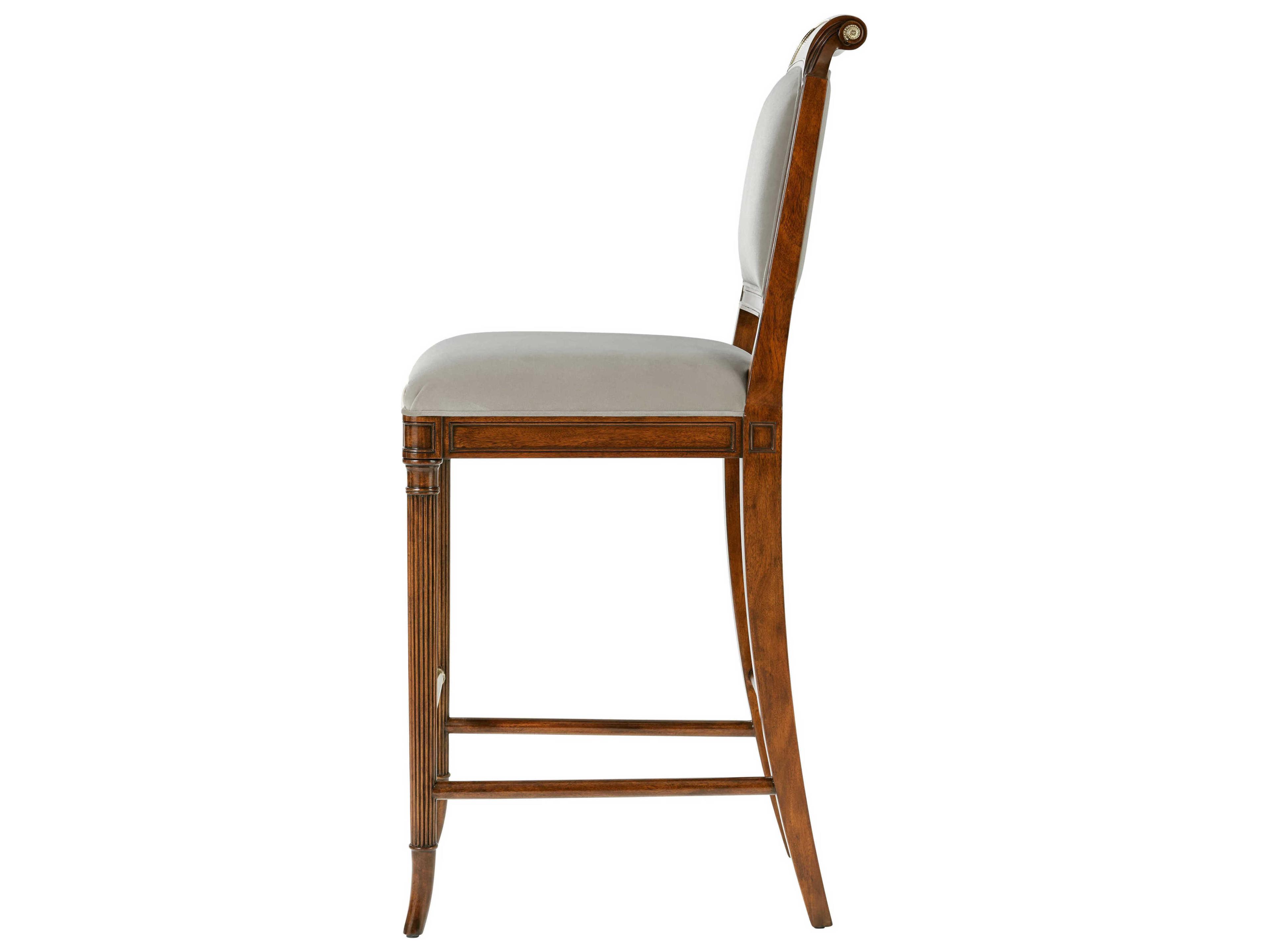 Theodore Alexander High Fashion Shoreham Upholstered Mahogany Wood Atcombe Bar Stool