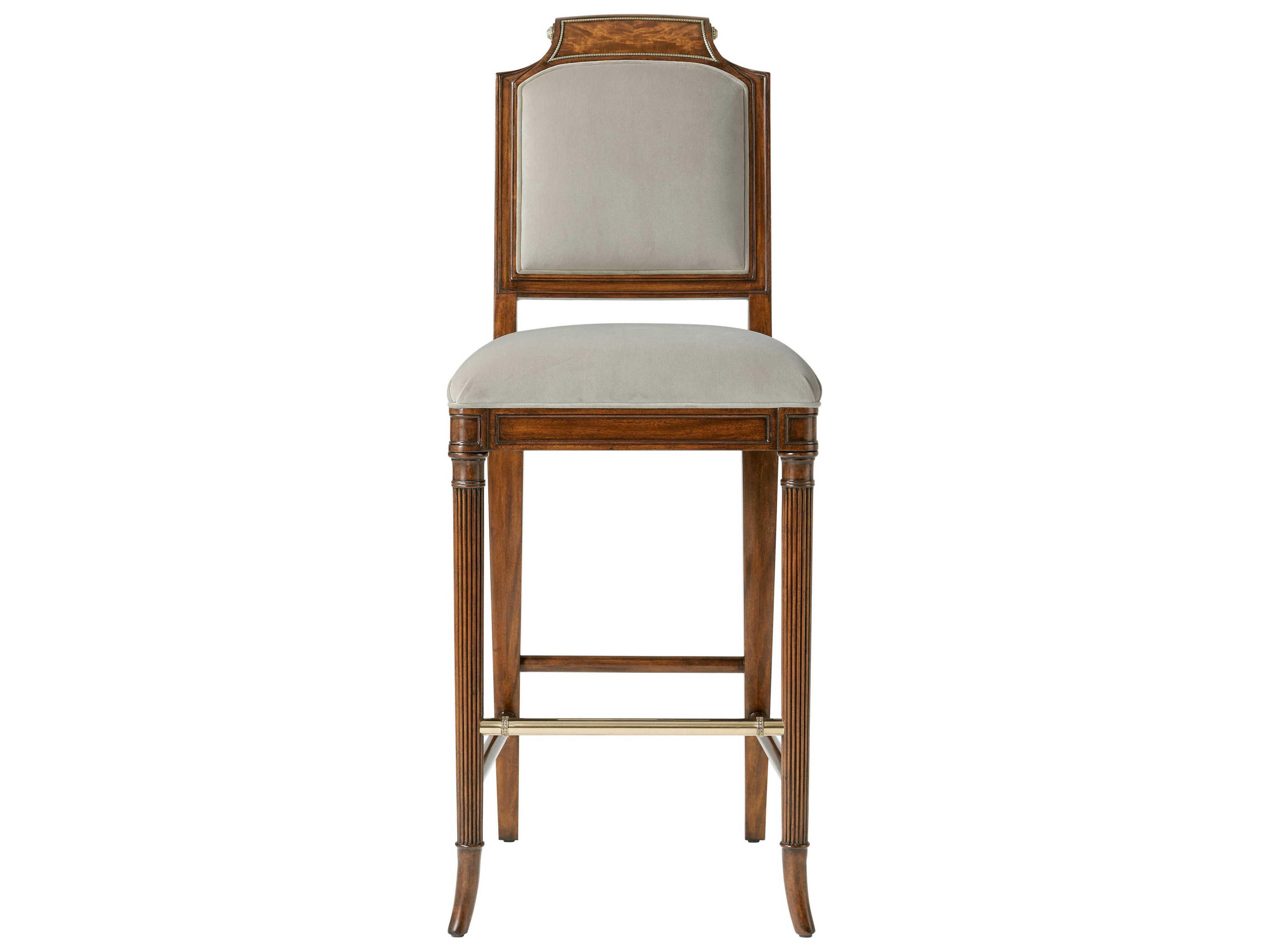 Theodore Alexander High Fashion Shoreham Upholstered Mahogany Wood Atcombe Bar Stool