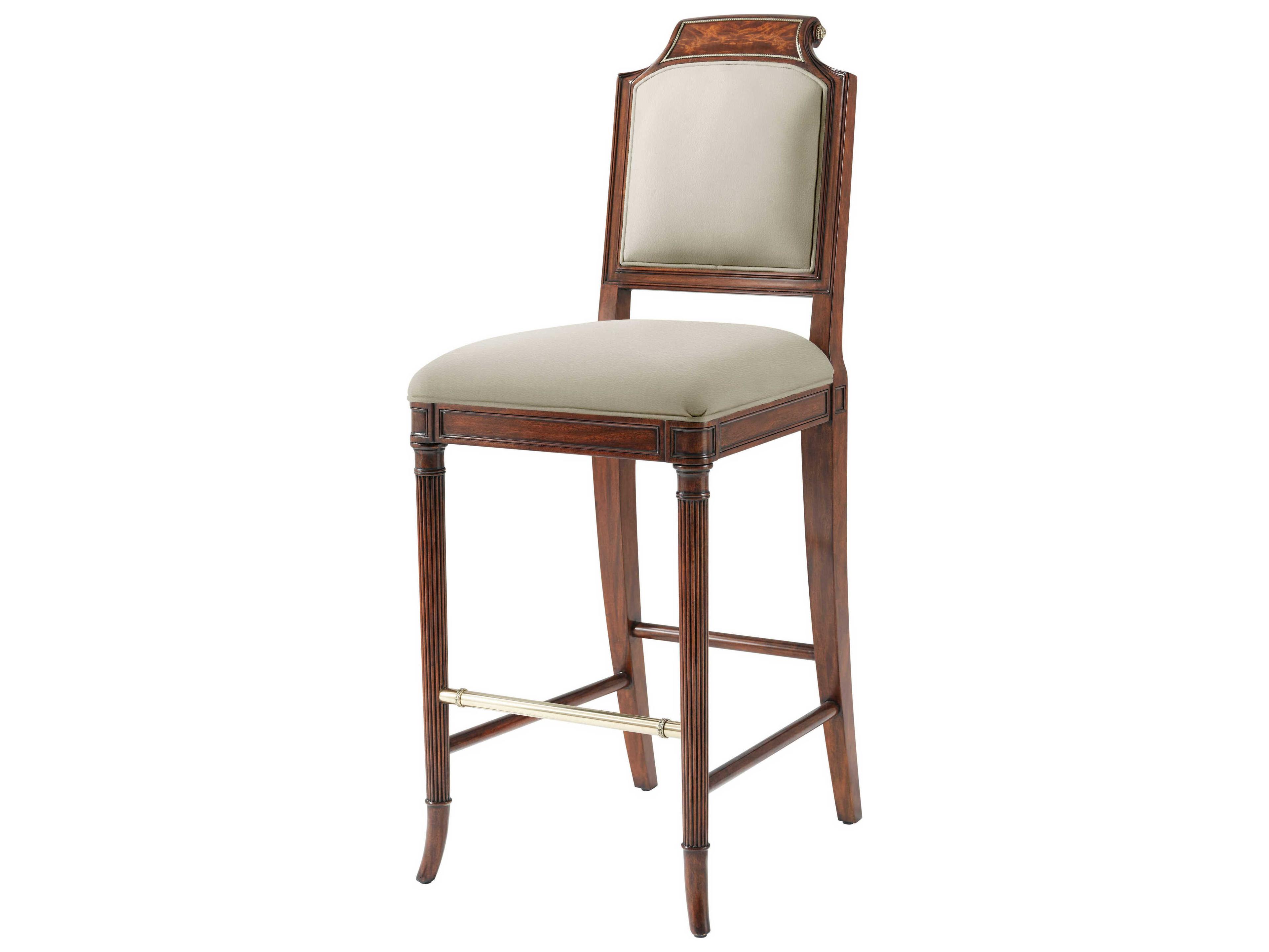 Theodore Alexander High Fashion Shoreham Leather Mahogany Wood Atcombe Bar Stool