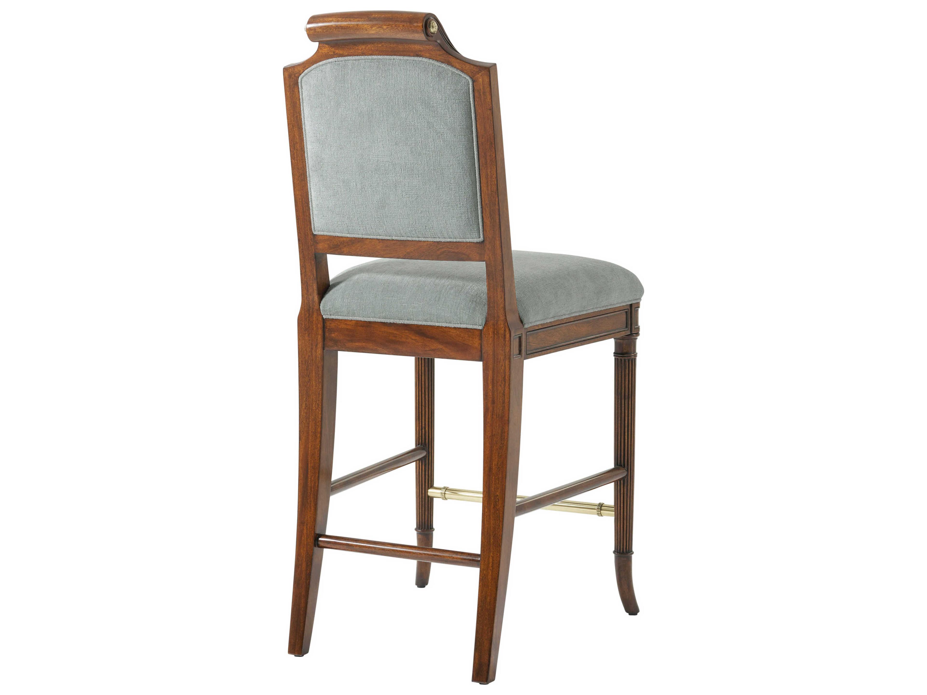 Theodore Alexander High Fashion Shoreham Upholstered Mahogany Wood Atcombe Counter Stool