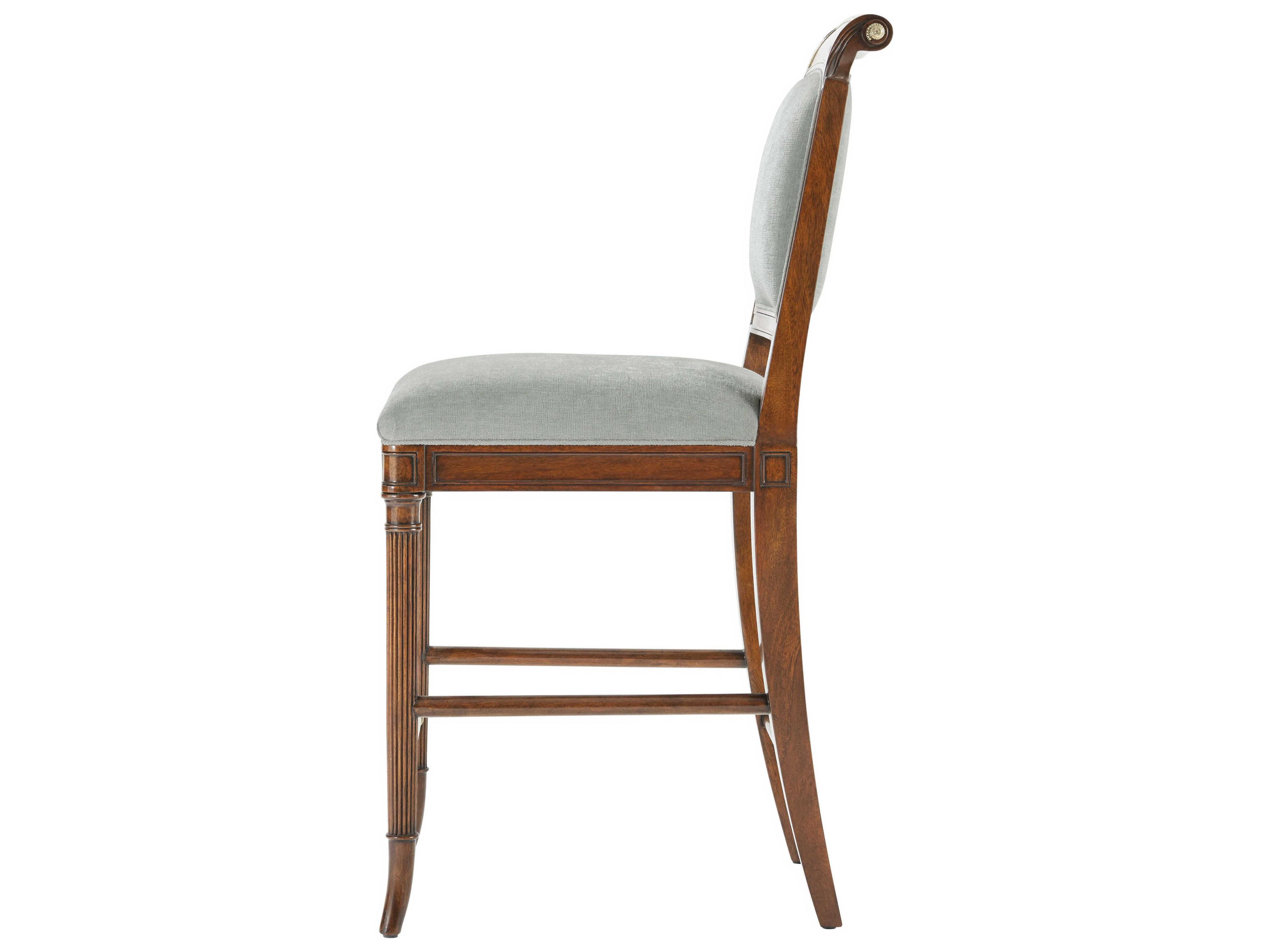 Theodore Alexander High Fashion Shoreham Upholstered Mahogany Wood Atcombe Counter Stool