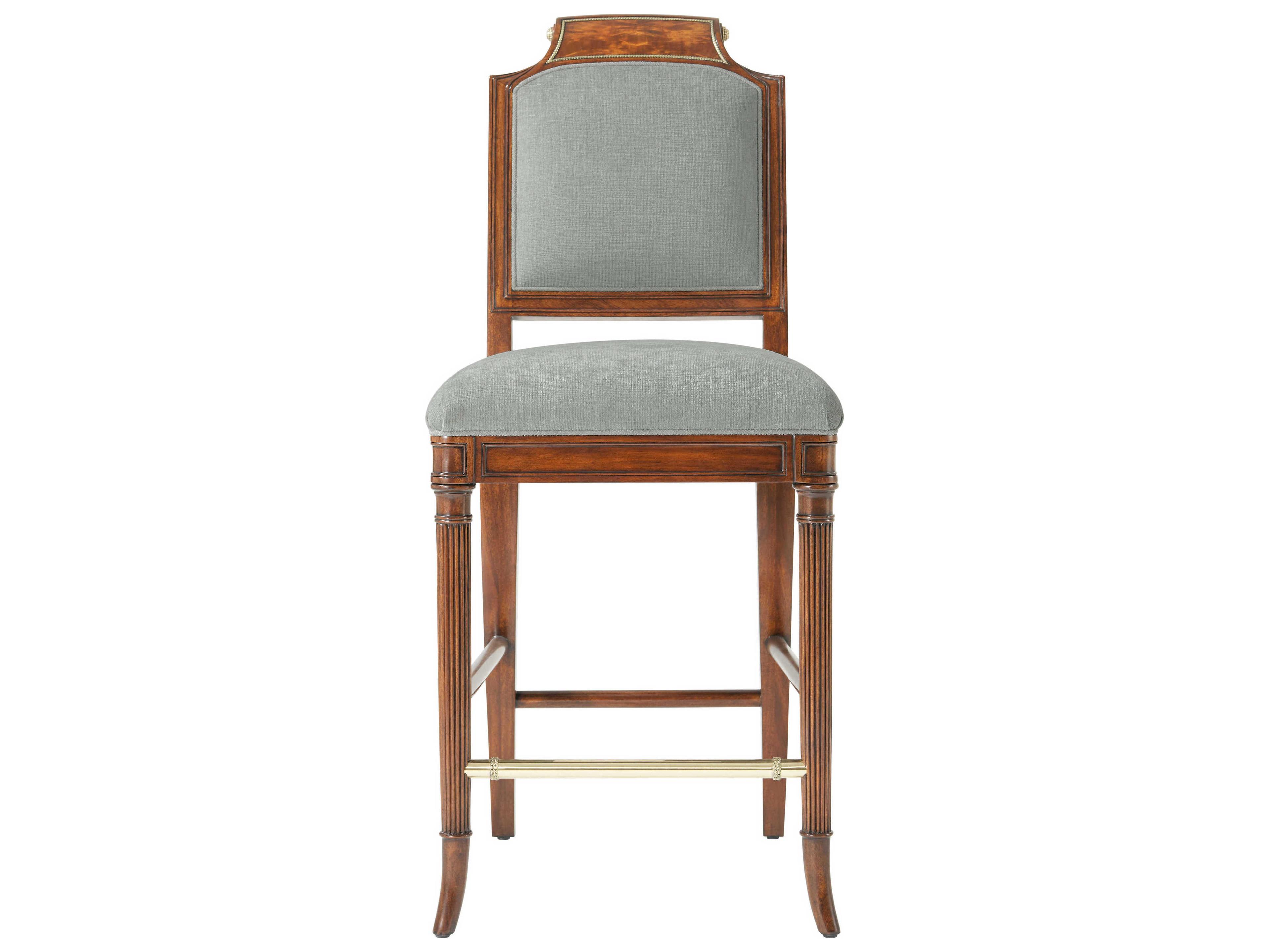 Theodore Alexander High Fashion Shoreham Upholstered Mahogany Wood Atcombe Counter Stool