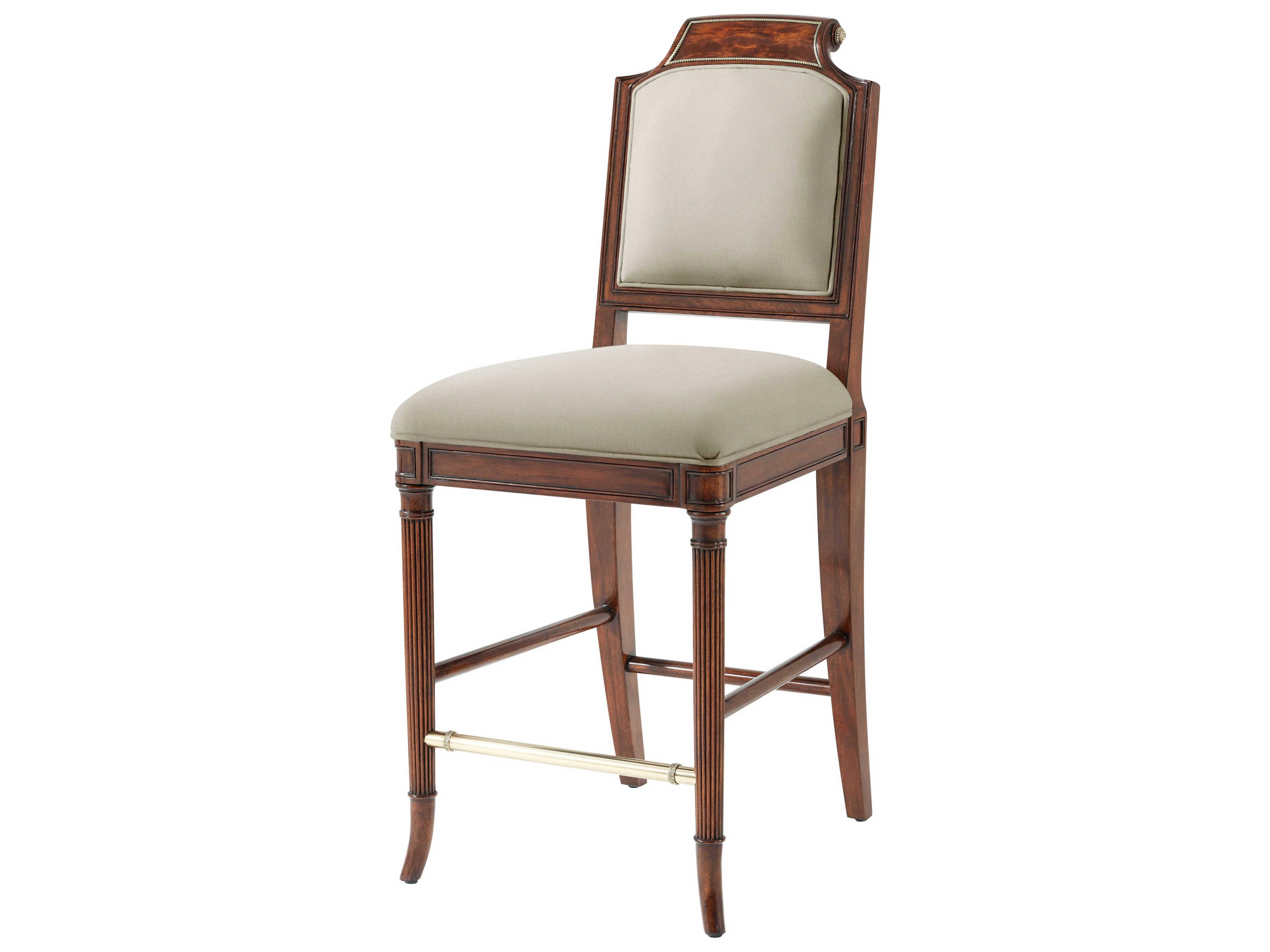 Theodore Alexander High Fashion Shoreham Leather Mahogany Wood Atcombe Counter Stool