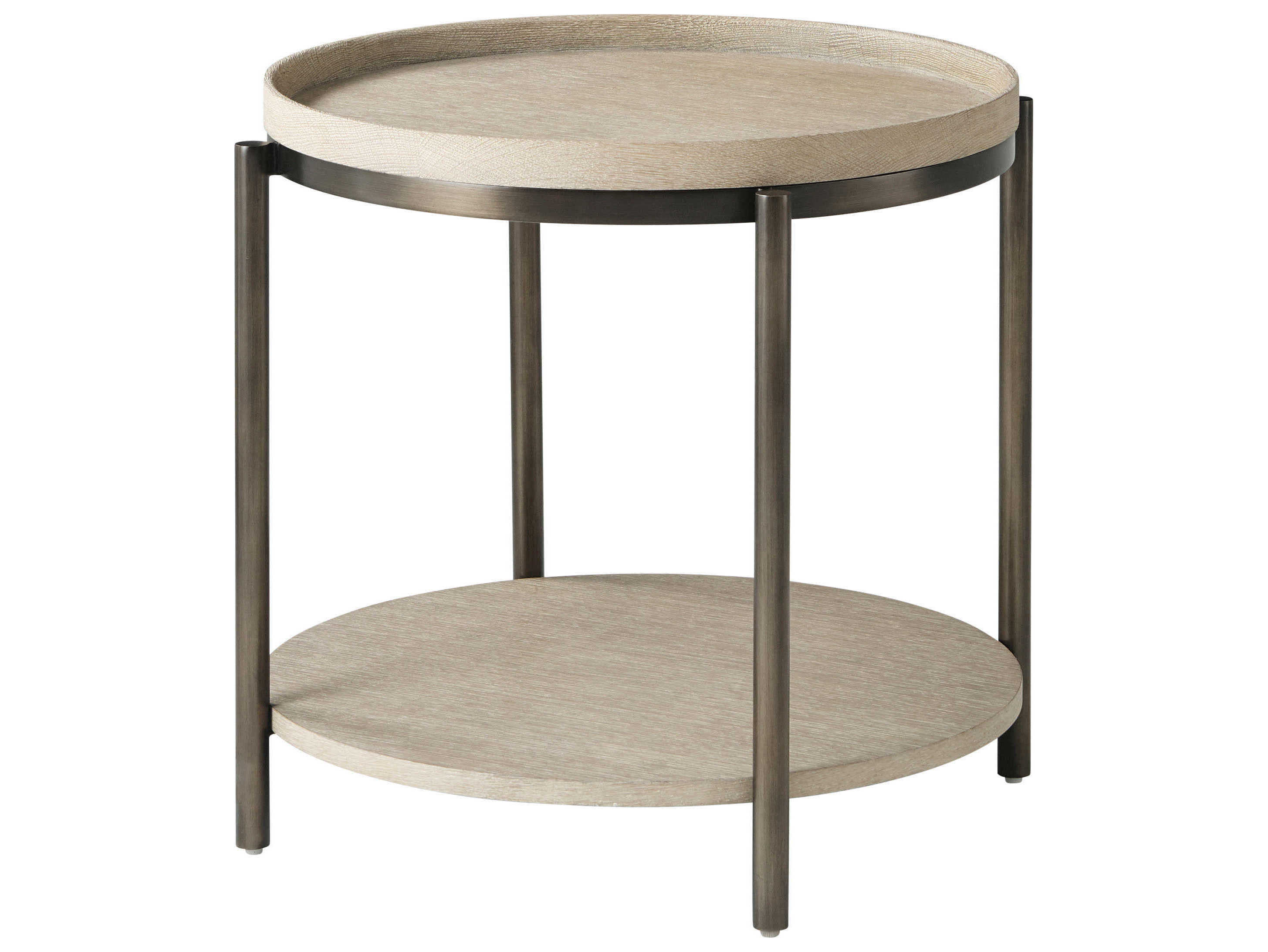 Theodore Alexander Repose Round Wood Grey Oak End Table
