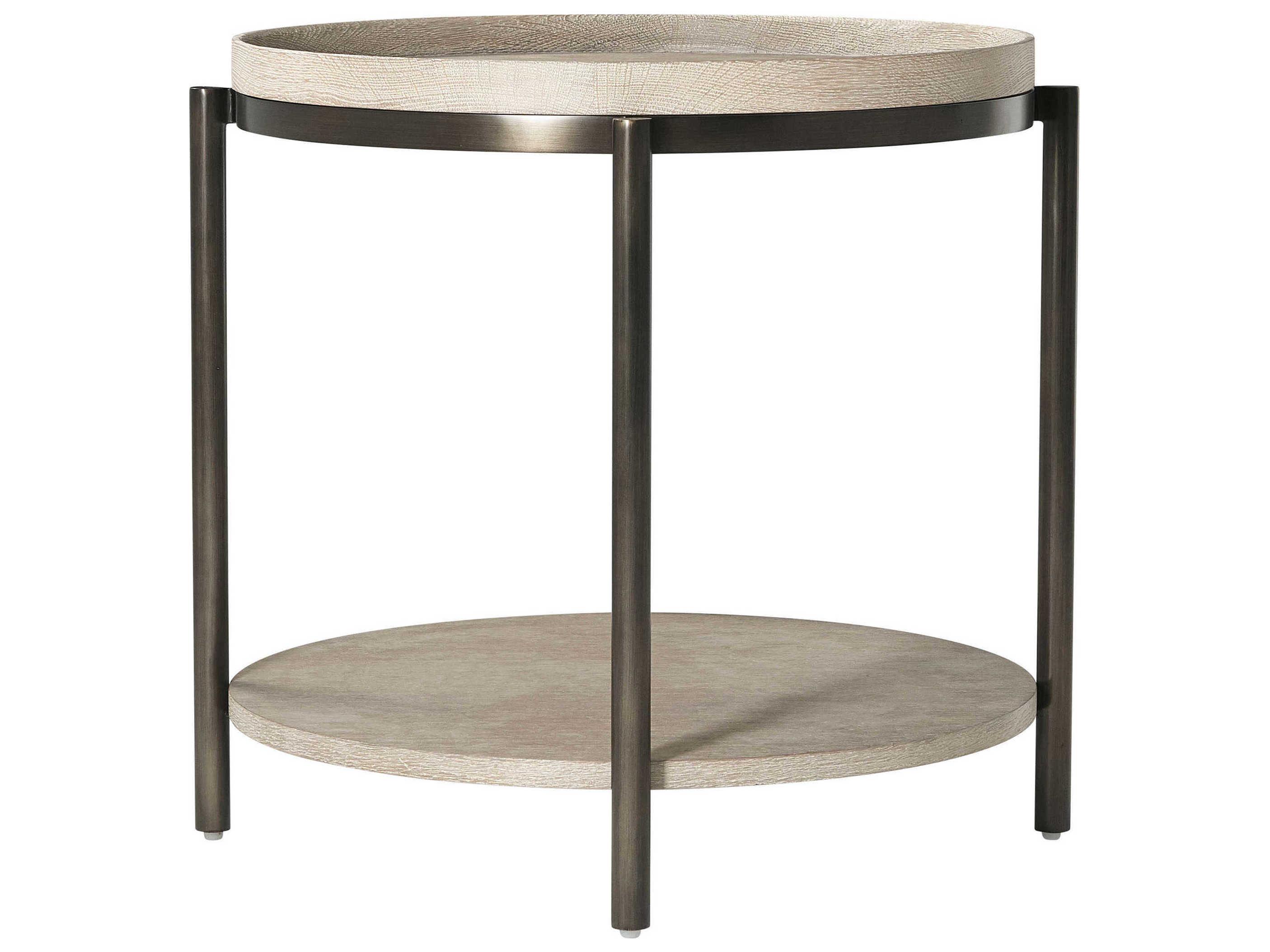 Theodore Alexander Repose Round Wood Grey Oak End Table