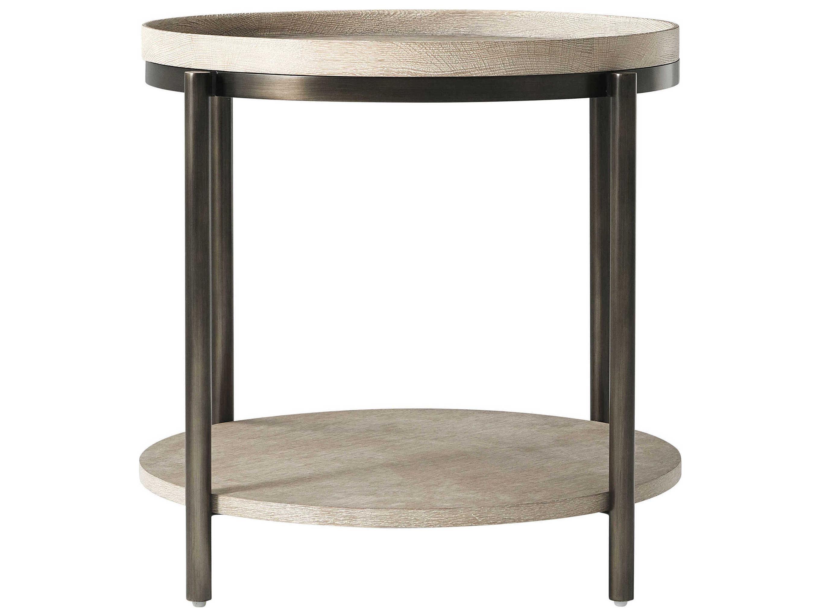 Theodore Alexander Repose Round Wood Grey Oak End Table