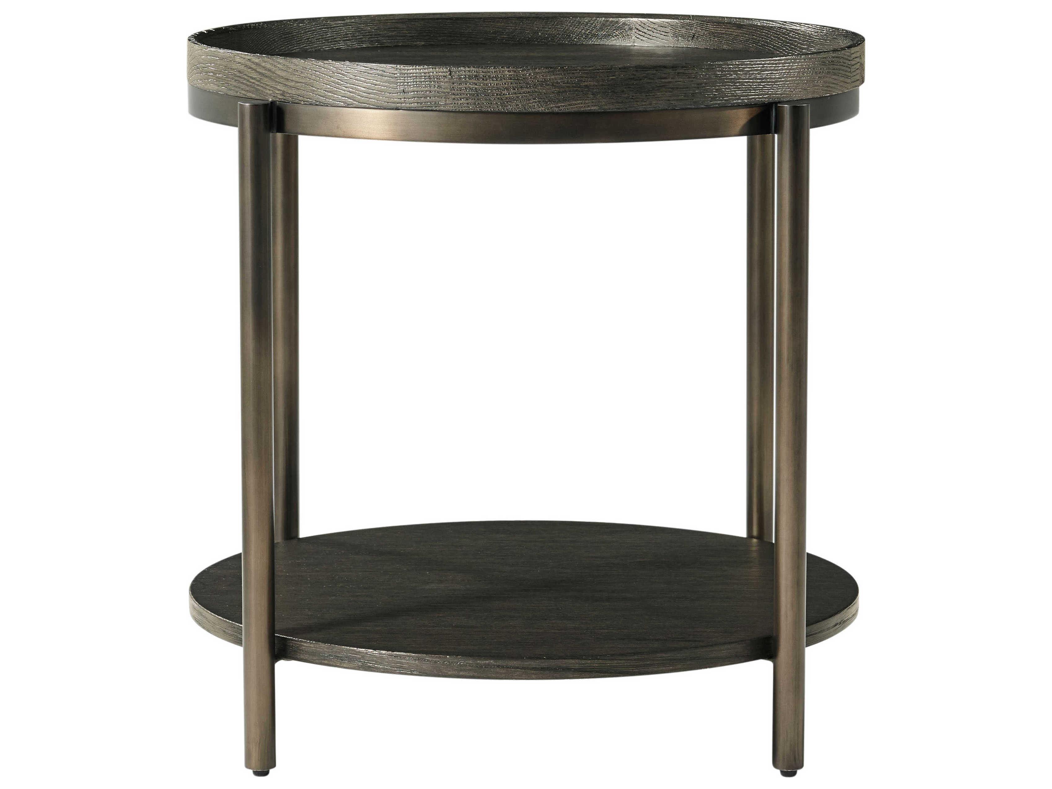 Theodore Alexander Repose Round Wood Charcoal Oak End Table